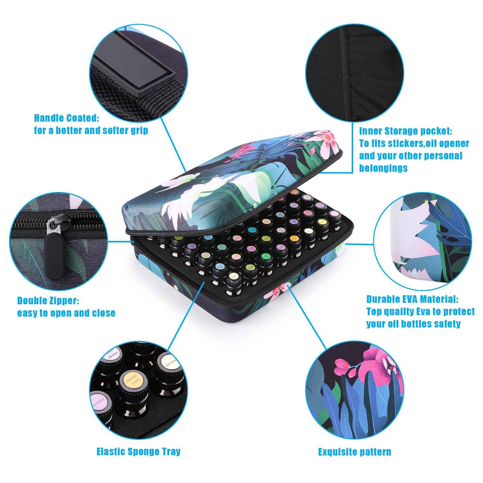 FITNATE Essential Oil Storage,Lotus 56 Bottles Essential Oil Case Shockproof, Waterproof and Durable, Holding 5/10/15 ml Bottles, Essential Oils Travel Case for Young Living Oils,Doterra Containers