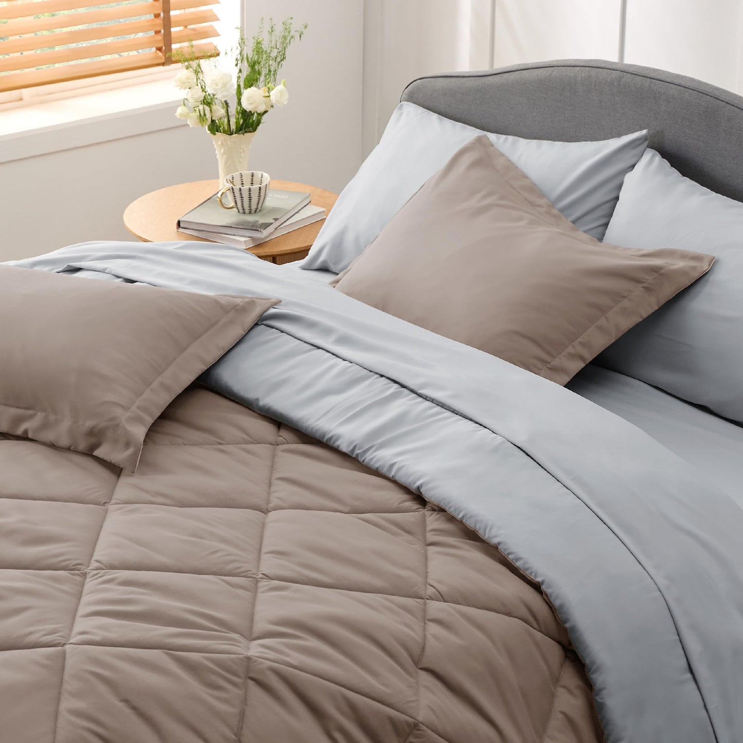 Bedsure Taupe Twin Comforter Set - 5 Pieces Twin Bed in a Bag, Extra Long Twin Bed Set with Comforters, Sheets, Pillowcase & Sham, Twin Bedding Sets