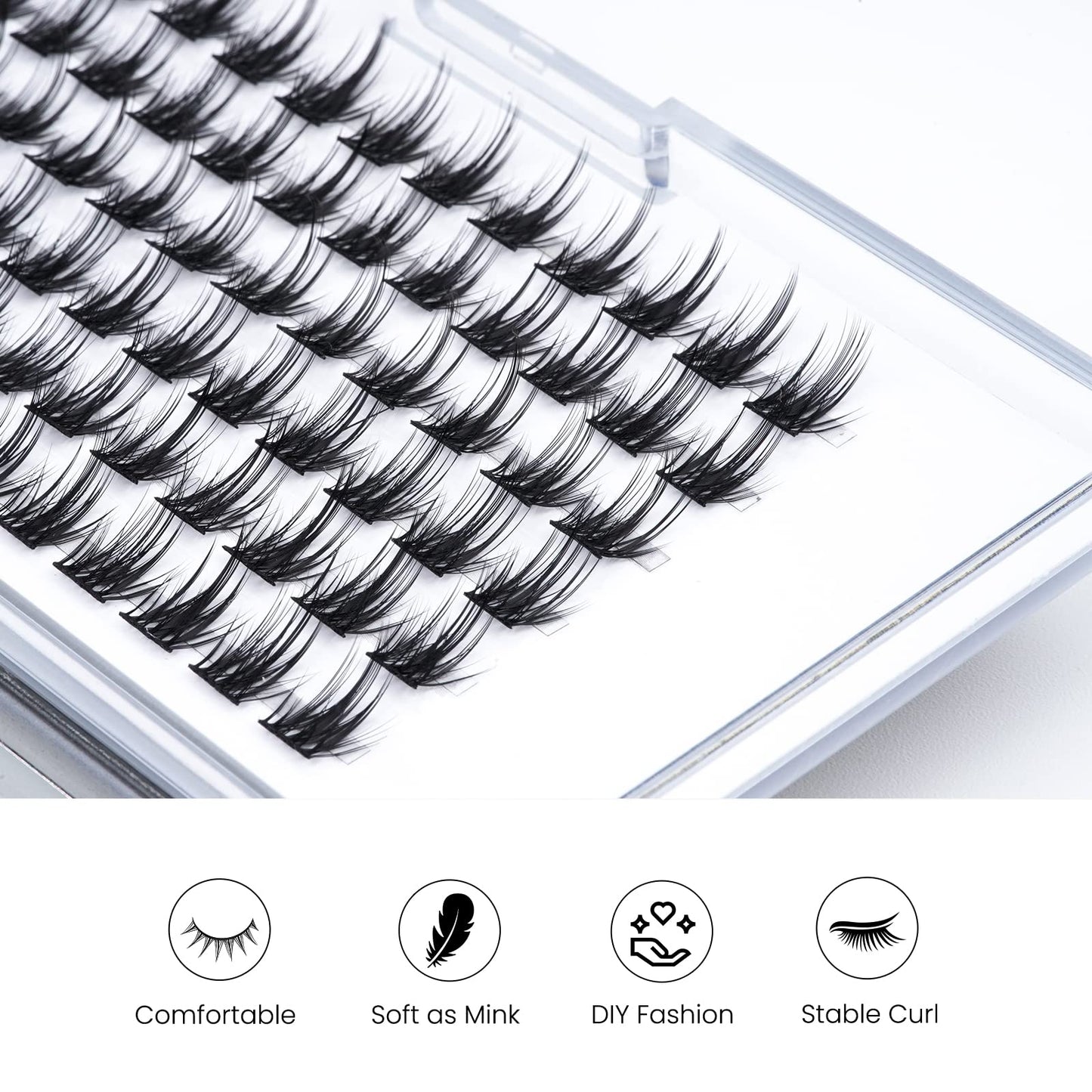 LANKIZ DIY Lash Extensions, 72pcs Lash Cluster, 10mm Individual Eyelash Extensions at Home, Superfine Band Soft Lash Clusters DIY Lashes