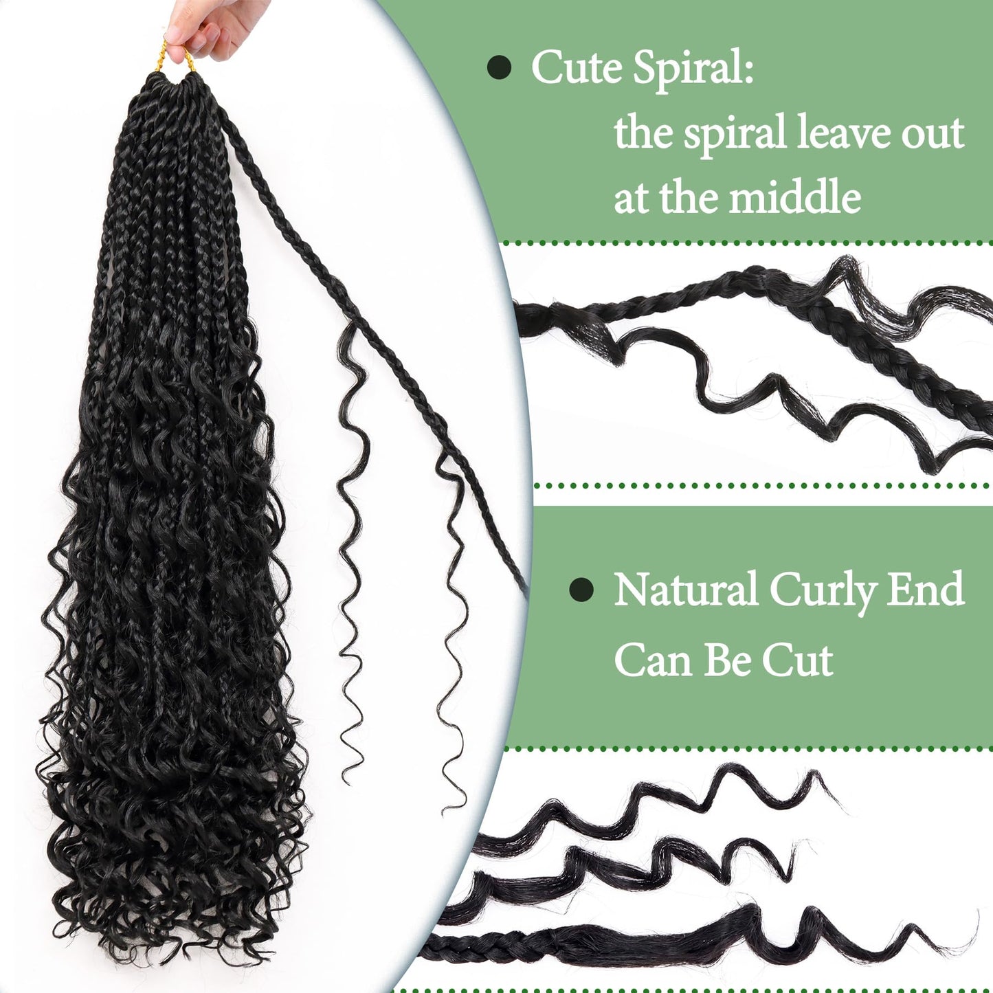 Eerya 8 Packs Boho Box Braids Crochet Hair for Black Women 18 inch Goddess Box Braids Pre-looped Bohemian Crochet Box Braids With Curly Ends Synthetic Crochet Hair Extensions (24 inch, 1B)