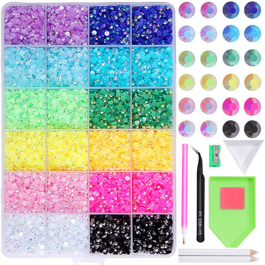 BELICEY 24000Pcs Rainbow Jelly AB Crystal Bulk Rhinestones for Nail Art Resin Flatback Crystals Glitters Stone Gems Beads for Nail Arts Rhinestones DIY Design Clothing Crafts Shoes Bags Decoration