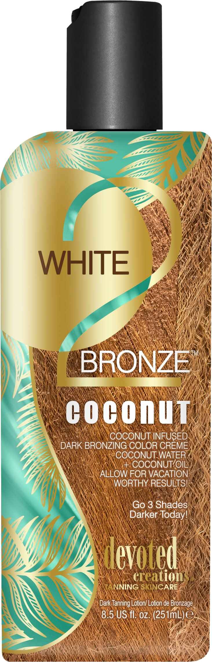 Devoted Creations White 2 Bronze Coconut - Color Enhancing Dark Bronzing Tanning Lotion with Coconut Water & Coconut Oil 8.5 oz.