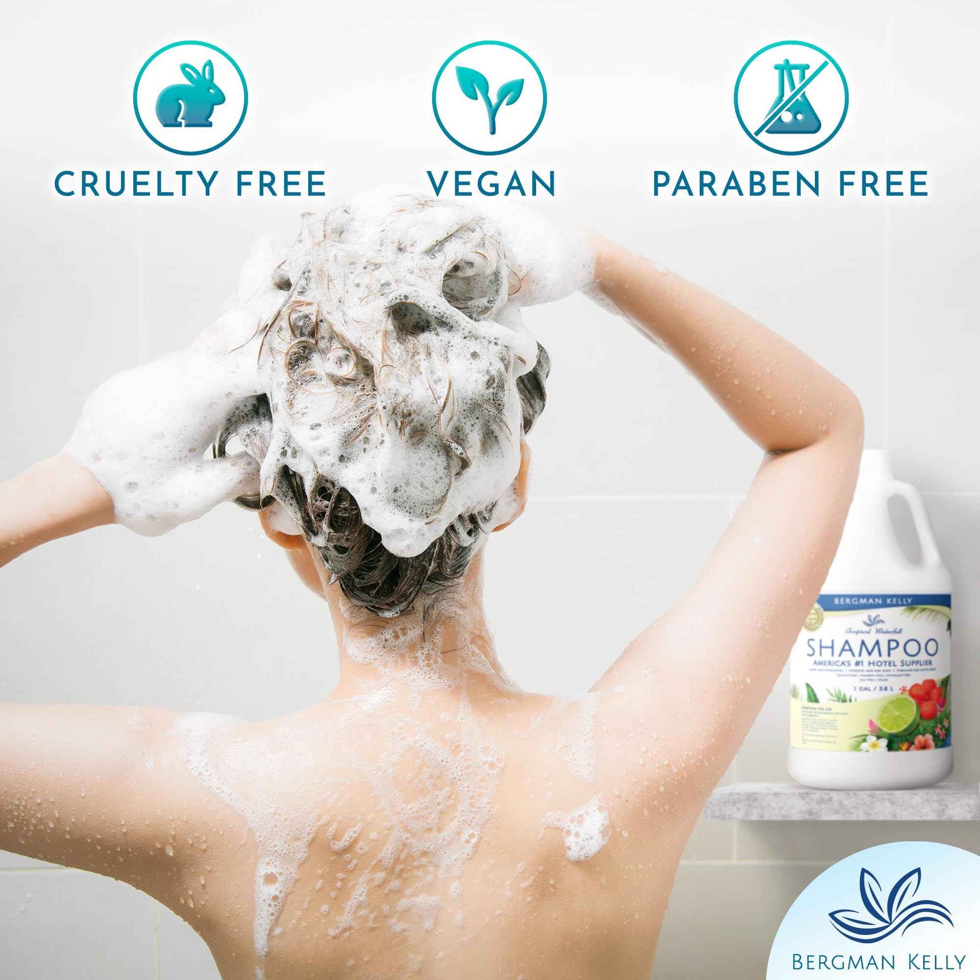 Bergman Kelly Refill Gallon Size Shampoo (128 fl oz, Tropical Waterfall Scent), Delight Your Guests with an Invigorating and Refreshing Shampoo, Quality Guest Hotel Toiletries in Bulk