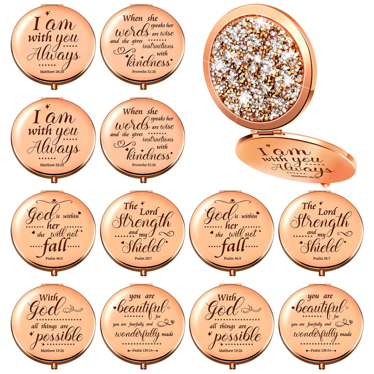 Thyle 12 Pcs Christian Gifts for Women Bible Verse Compact Makeup Mirror Compact Mirrors Inspirational Birthday Gifts Religious Baptism Gift for Coworkers Teacher Employees Travel (Rose Gold)