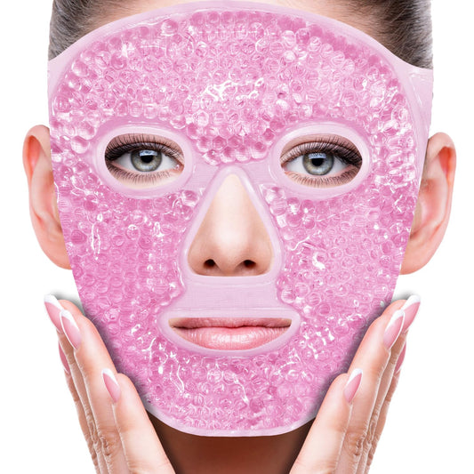 Face Eye Mask Ice Pack for Reducing Puffiness, Bags Under Eyes, Puffy Dark Circles, Migraine,Hot/Cold Pack with Soft Plush Backing (Pink #19)