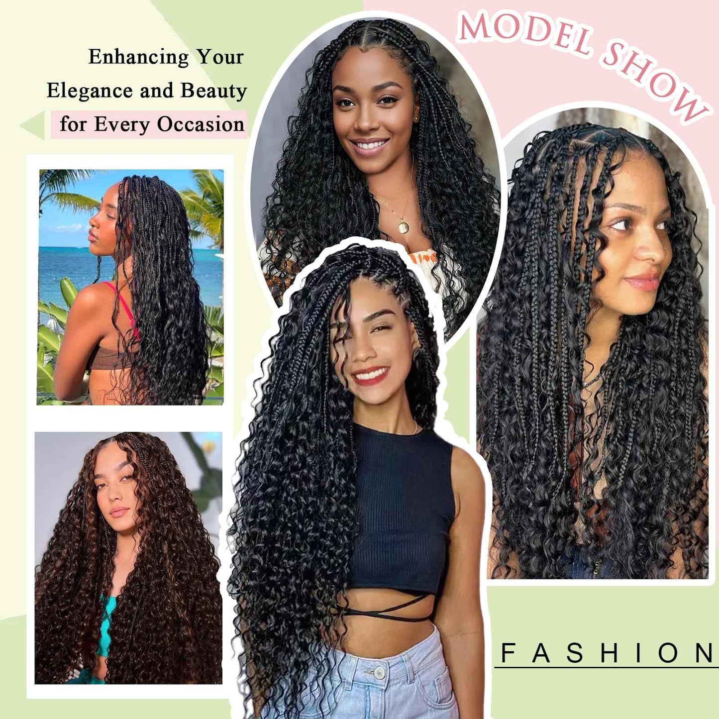 Boho Braids Human Hair for Braiding 110g 20 Inch 12A Deep Water Wave Bulk Human Braiding Hair for Boho Braids Knotless Wet and Wavy Virgin Extensions Bohemian No Weft Curly 3 Bundles Natural Black