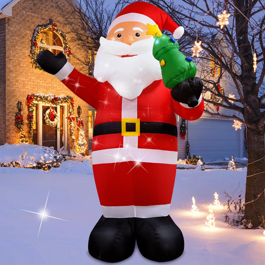 Wothfav 8FT Christmas Inflatable Santa Claus Outdoor Decorations, Inflatable Santa with Xmas Tree Built-in LED Lights, Blow Up Yard Decorations for Holiday Xmas Party Indoor Garden Lawn