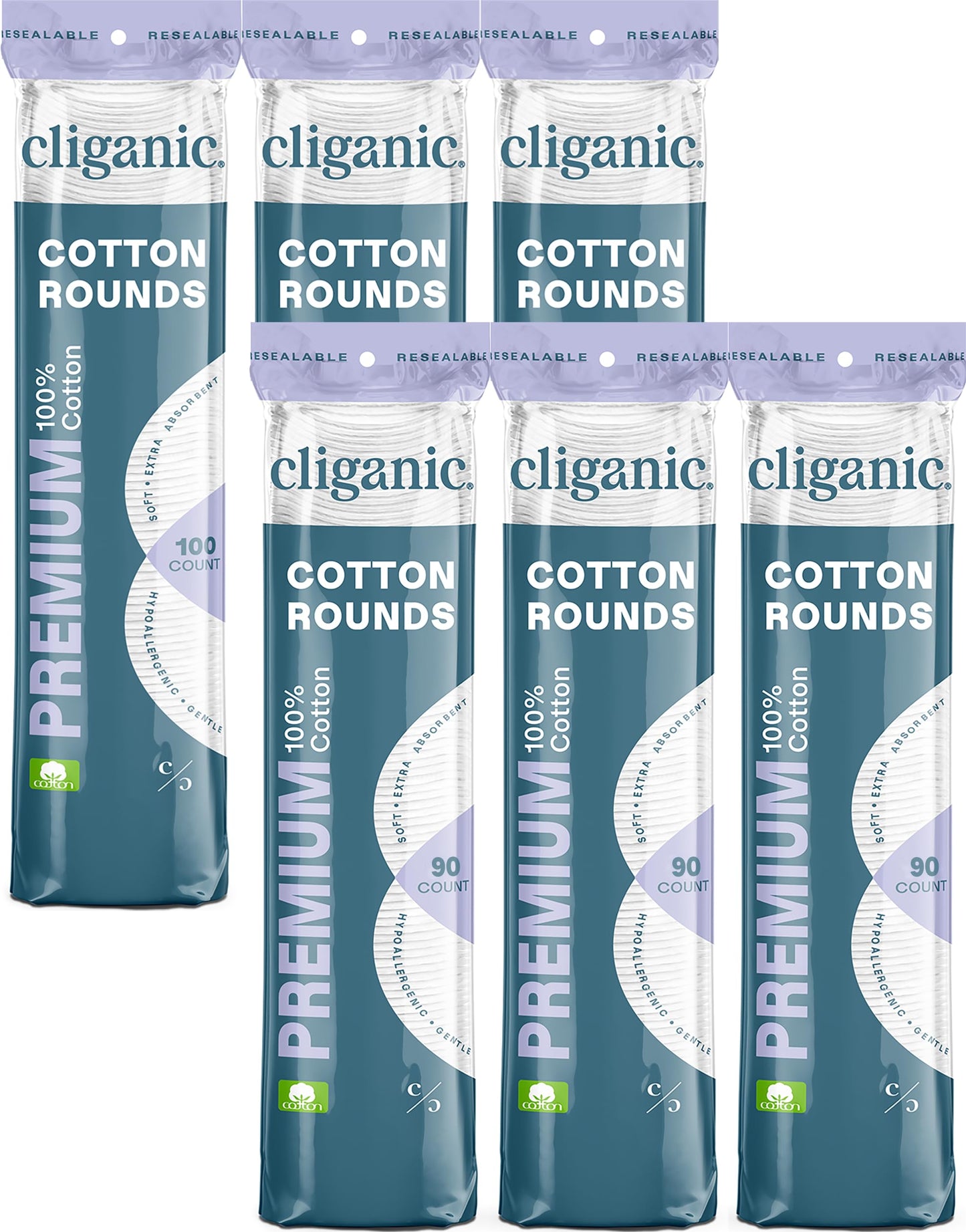 Cliganic Premium 100% Cotton Makeup Remover Pads 540 Count, (Pack of 6)