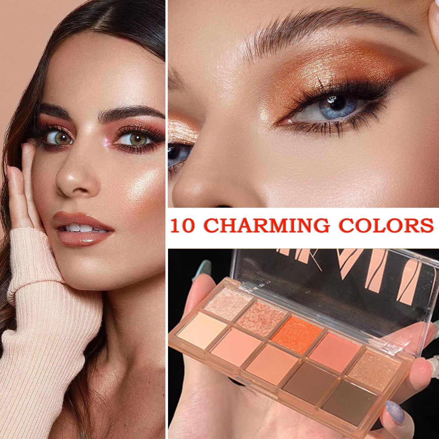 10 Colors Makeup Naked Eyeshadow Palette,Nude Matte Shimmer Eyeshadow Palette,Natural Glitter Pigment Eye Shadow Pallete Set Long Lasting & Waterproof Smokey Eye Professional Beauty Makeup Kit #1