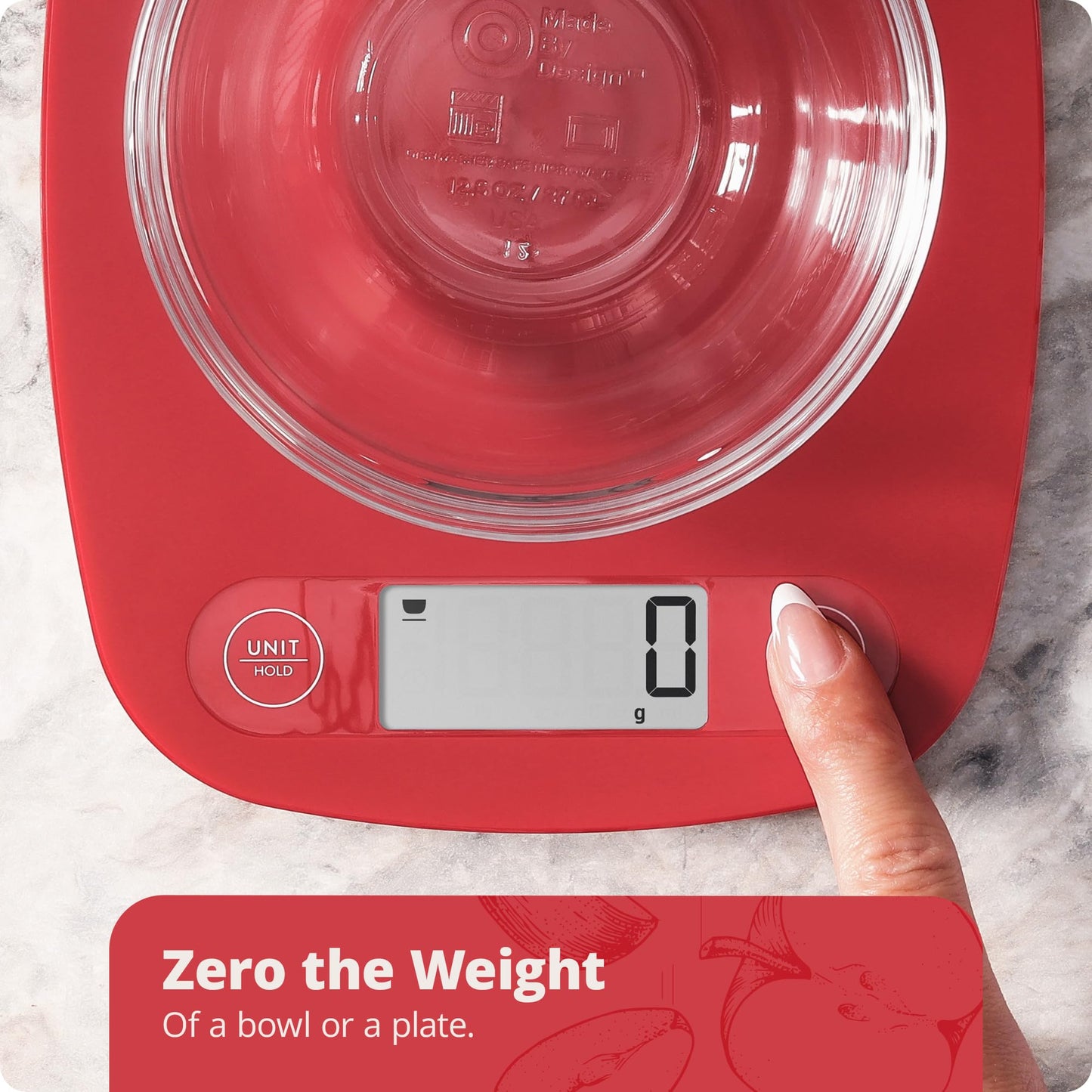 Greater Goods Digital Food Kitchen Scale (Cherry Red), Portion Helps Support The Charity Love146