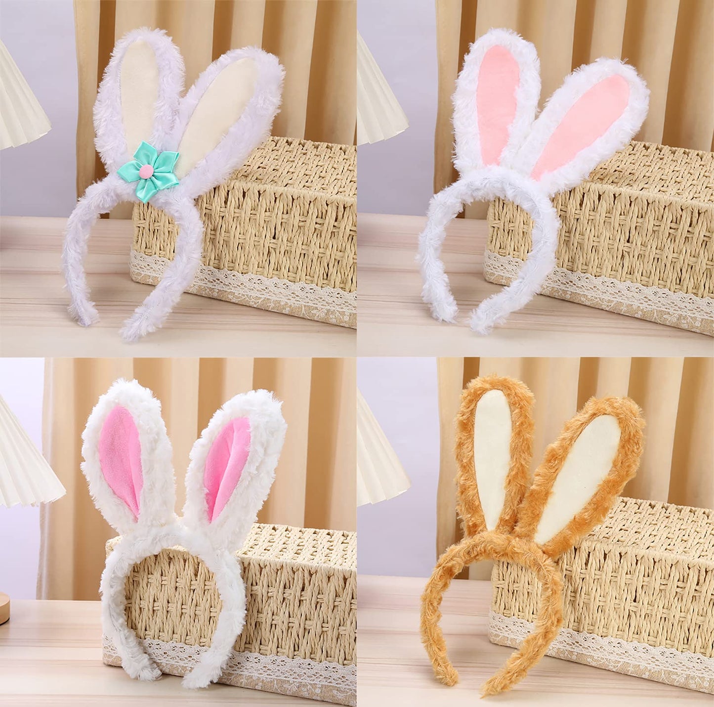 FunSpt Easter bunny Plush headband rabbit ears Halloween costume White