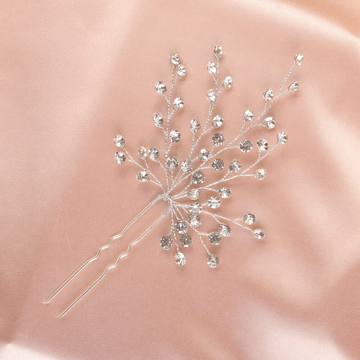 Xerling Full Rhinestones Hair Pin for Girls Bling Silver Crystal Hair Accessory for Brides Wedding Simple Hair Piece for Women (Silver)