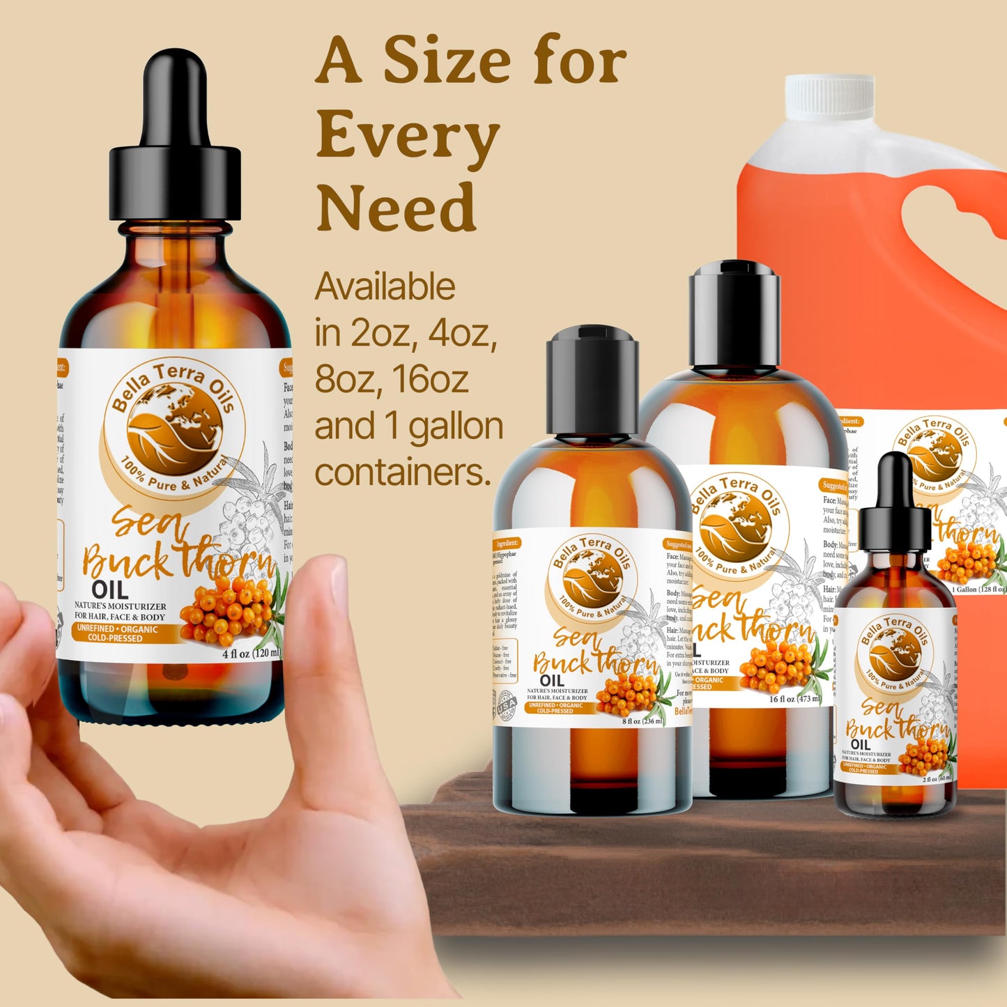 Bella Terra Oils - Organic Sea Buckthorn Oil 8oz - Cold-Pressed Treasure, Bursting with Omega-3 & Omega-6, A Radiant Glow in Every Bottle