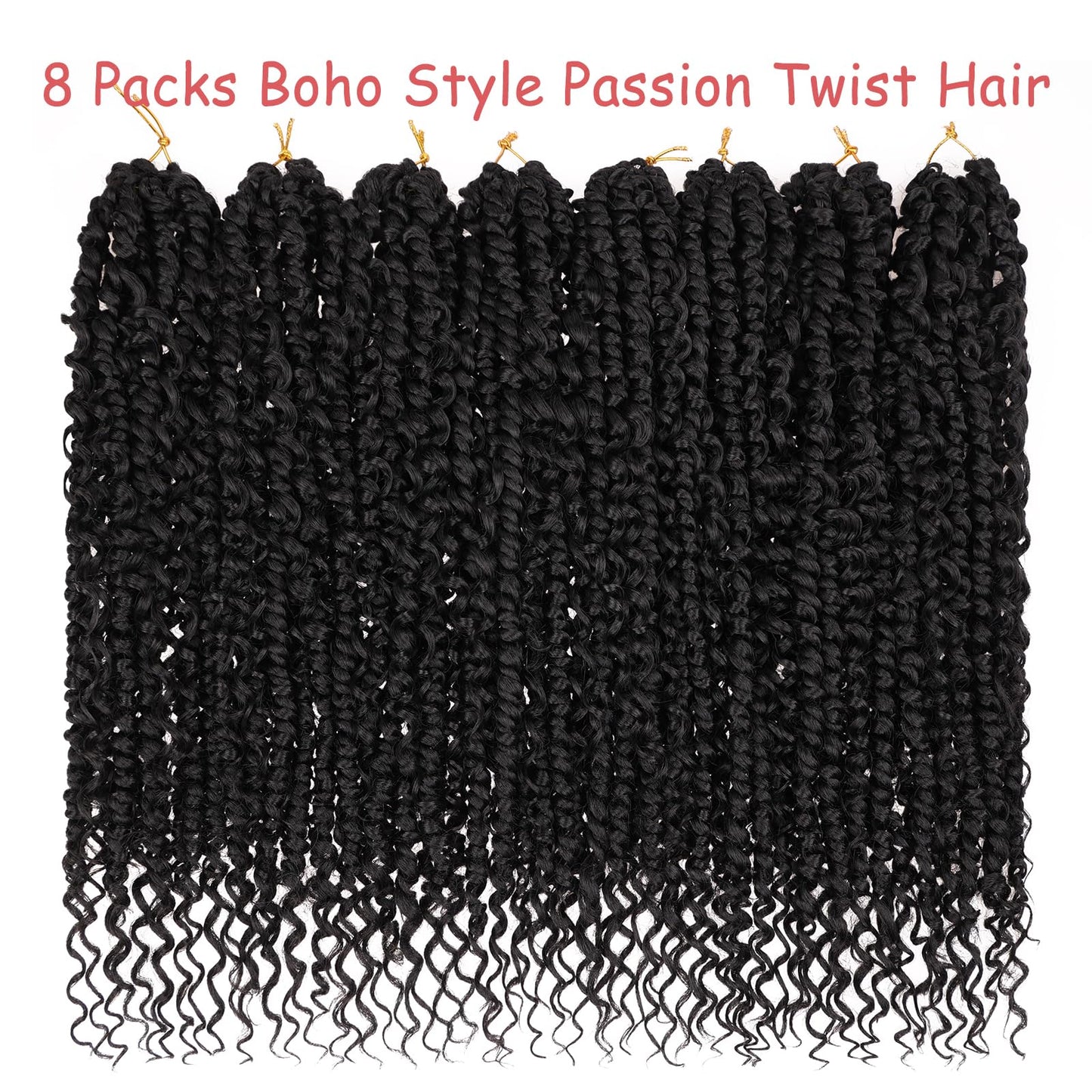 Leeven 24 Inch Passion Twist Crochet Hair Boho Style 8 Packs Pre Twisted Goddess Passion Twist Black Pre Looped Bomb Twists Curly Ends Bohemian Synthetic Braids for Women #1B