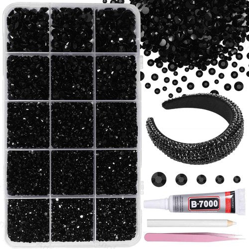 12000Pcs Black Color Rhinestones for Bedazzling, 2/3/4/5/6mm Mix Sizes Jelly Bedazzling Resin Gems, Black Gems Bedazzling, Flatback Resin Rhinestones for DIY Face Makeup Crafts Tumblers