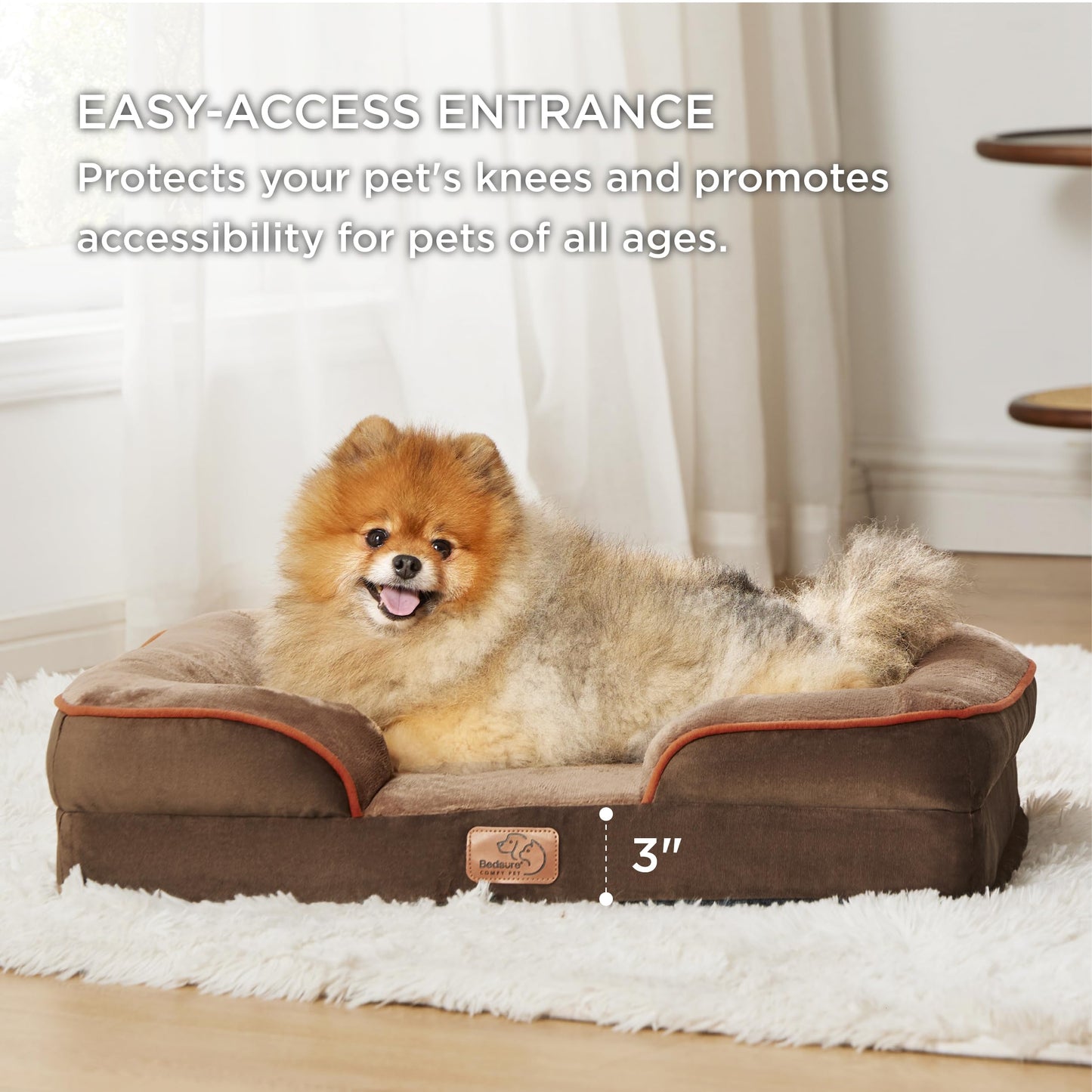 Bedsure Orthopedic Dog Bed for Small Dogs - Removable, Washable Cover and Bolster with Waterproof Lining and Nonskid Bottom