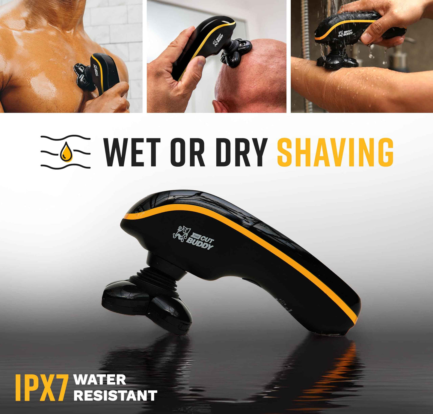 Bald Buddy Head Shaver for Men, Waterproof, Rechargeable Electric Razor, Cordless, Ergonomic Design, Battery & Cleaning Indicator, The Cut Buddy