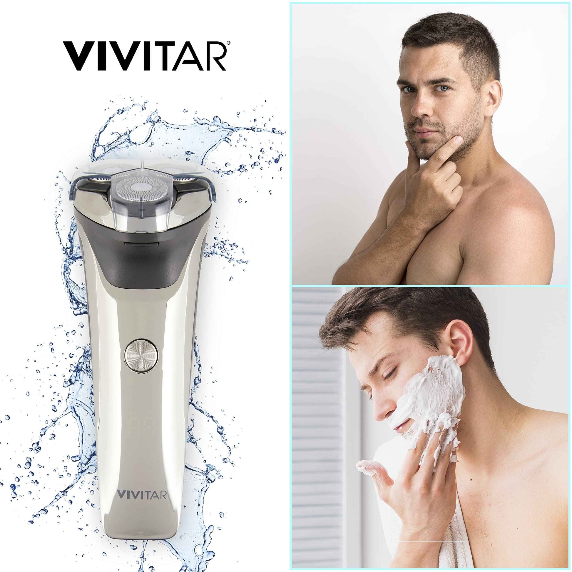 VIVITAR Metallic Cordless 3 Head Rotary Shaver, Cordless Electric Rotary Shaver for Men with Three Independently-Floating Heads, Pop-up Trimmer, and Stainless Steel Blades for Wet and Dry Uses