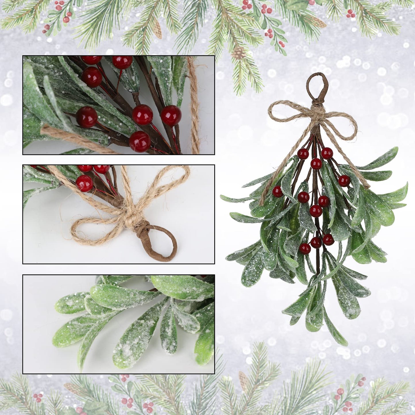 MEUMITY 6 PCS Artificial Mistletoe Ornament for Christmas,9 Inch Christmas Artificial Mistletoe Pick Artificial Mistletoe Floral Pick Hanging Mistletoe for Christmas Home Decor,White