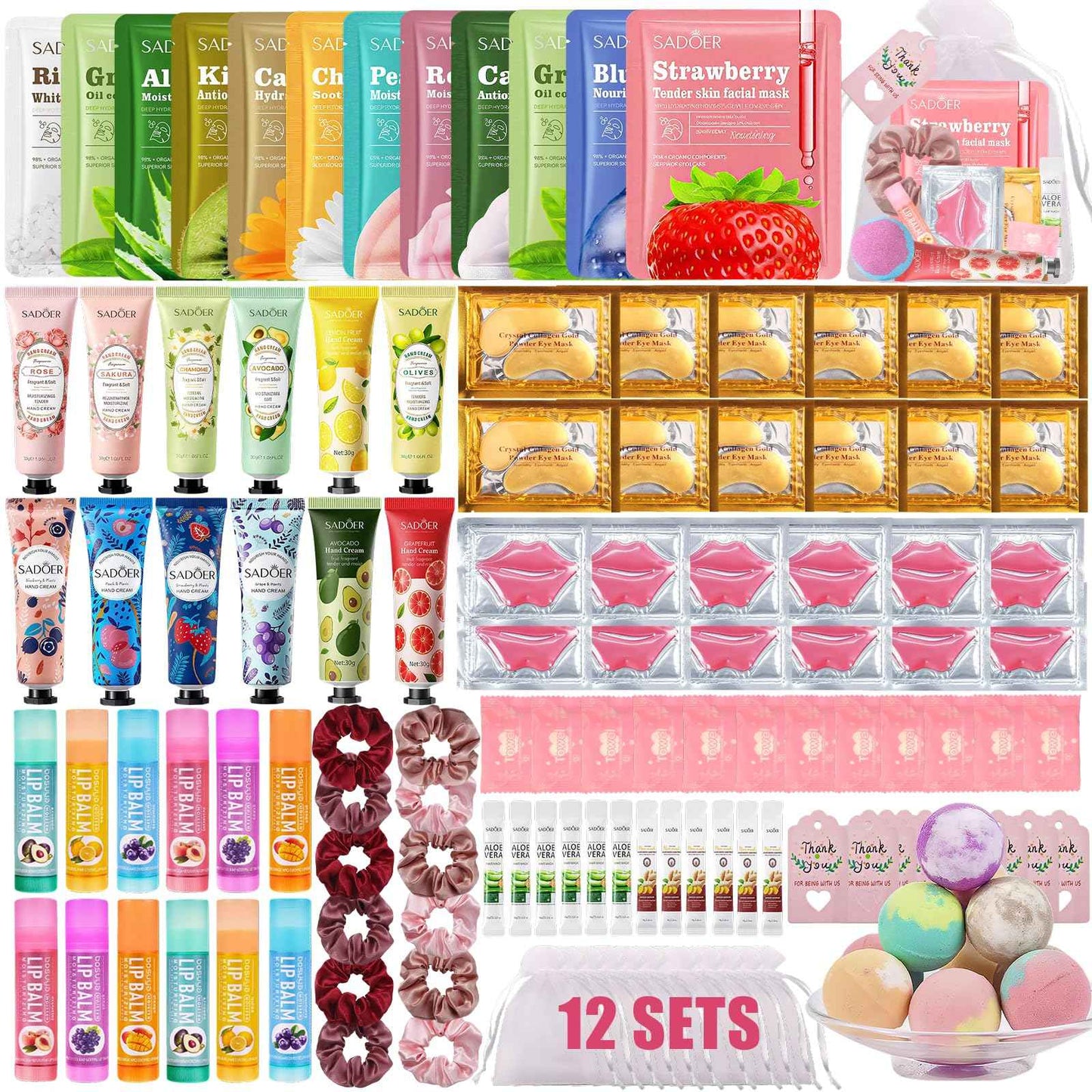 132PCS Spa Party Supplies for Women, Spa Party Favors Include Face Masks, Hand Cream, Lip Balm, Under Eye Patches, Lip Mask, Foot Bath Bombs, Hair Band, Spa Birthday Sleepover Party Supplies for Girls