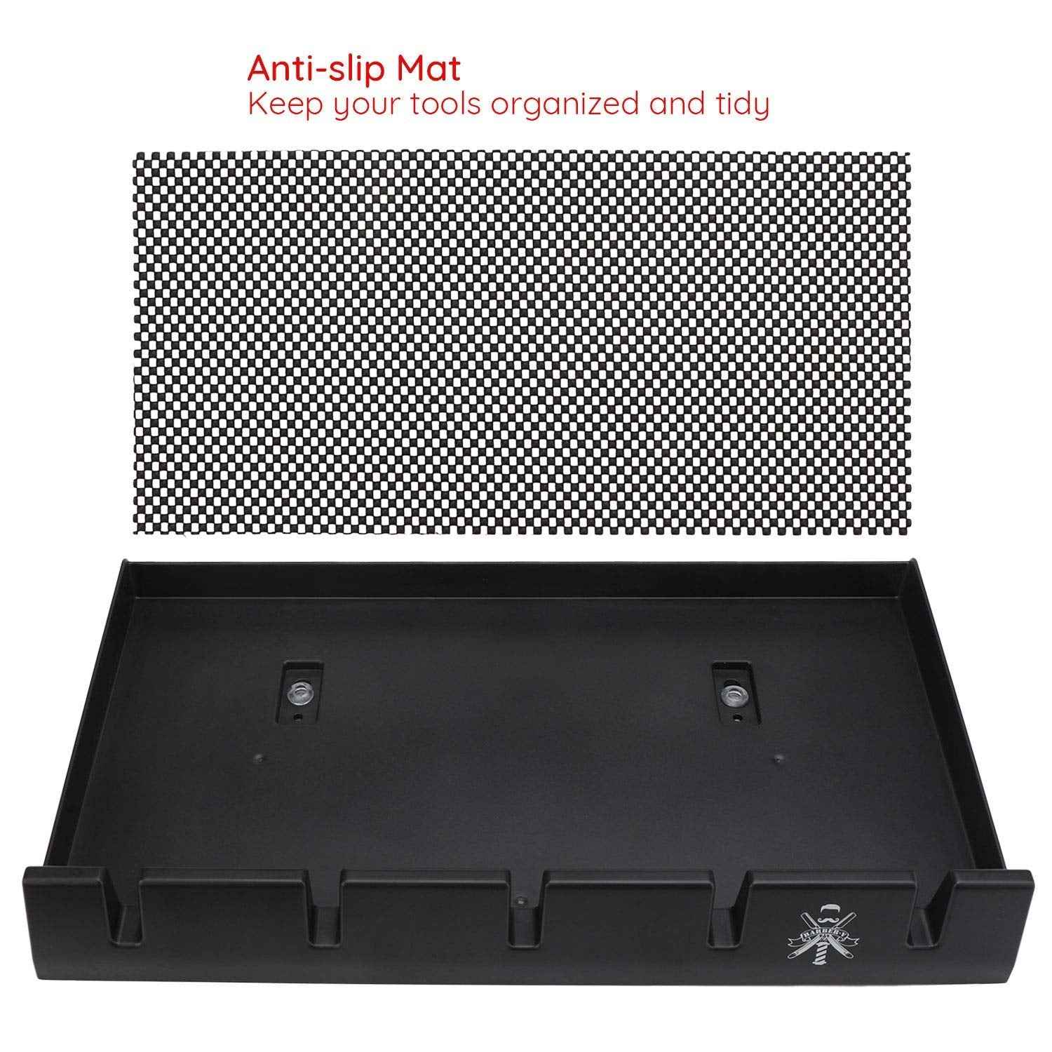 Segbeauty Barber Clipper Tray, Holder and Rack, Anti-Slip Black Salon Organizer, Razor Case, 5 Notches Professional Hair Trimmer Holder, Hairdresser Stylist Barbers Tools Box