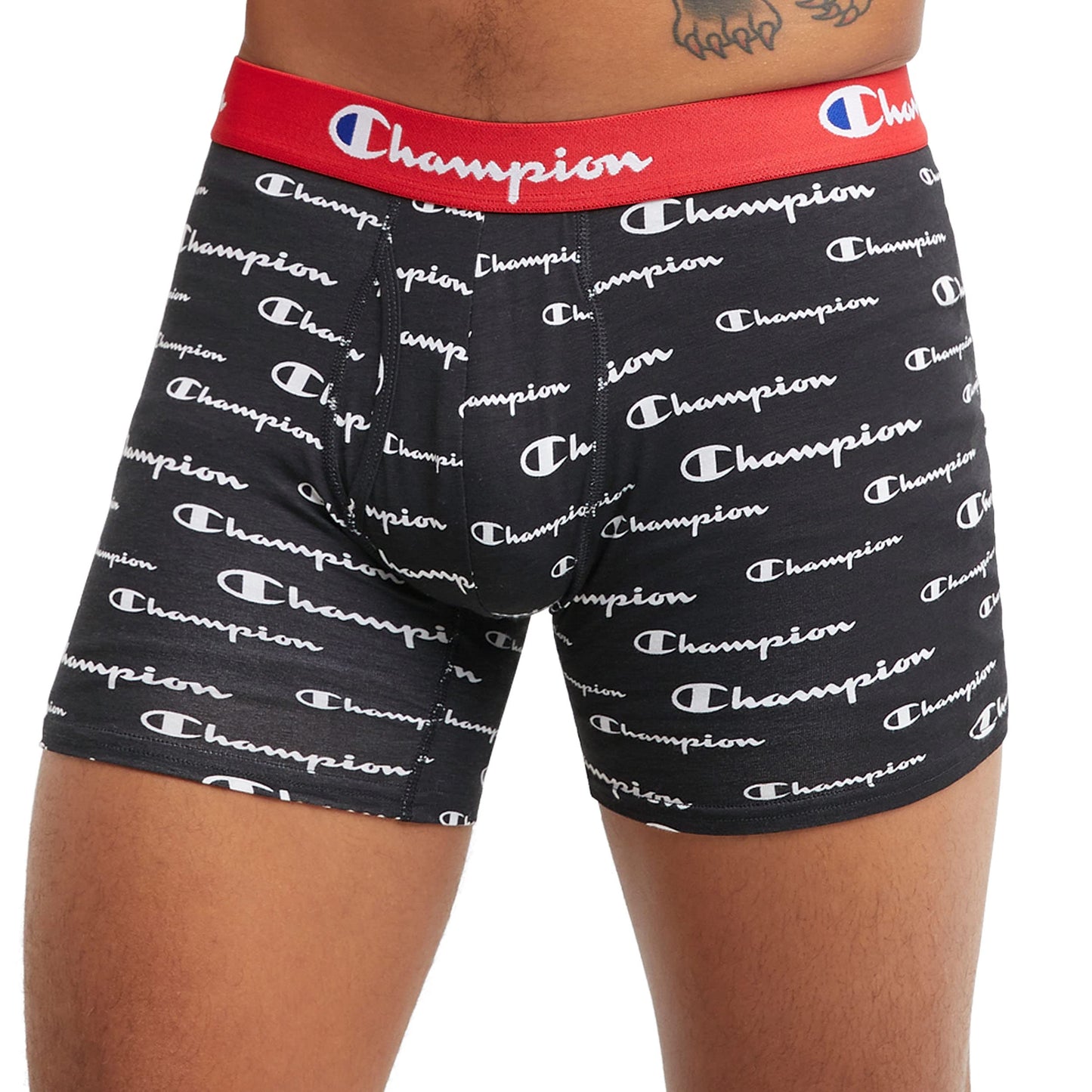 Champion mens Cotton Stretch Boxer Briefs, Black/Oxford Grey Heather/Black Script Logo, Small US