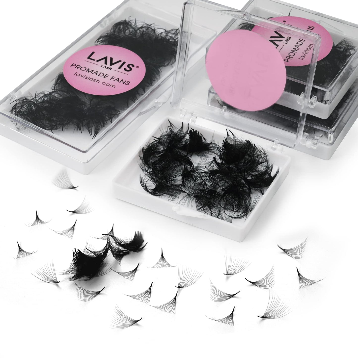 LAVISLASH 500 Promade Fans Eyelash Extension | Handmade Loose Volume Lash | Mutiple Options 3D-8D/10D/12D/14D/16D Fans | 0.03/0.05/0.07mm Thickness | C/CC/D Curl | 8-16mm Length(14D-0.03-C-14mm)