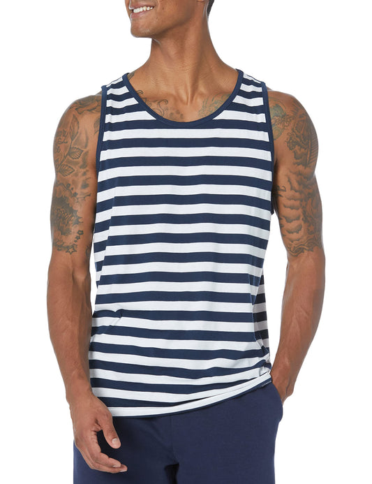 Amazon Essentials Men's Regular-Fit Tank Top, Navy White Stripe, X-Small