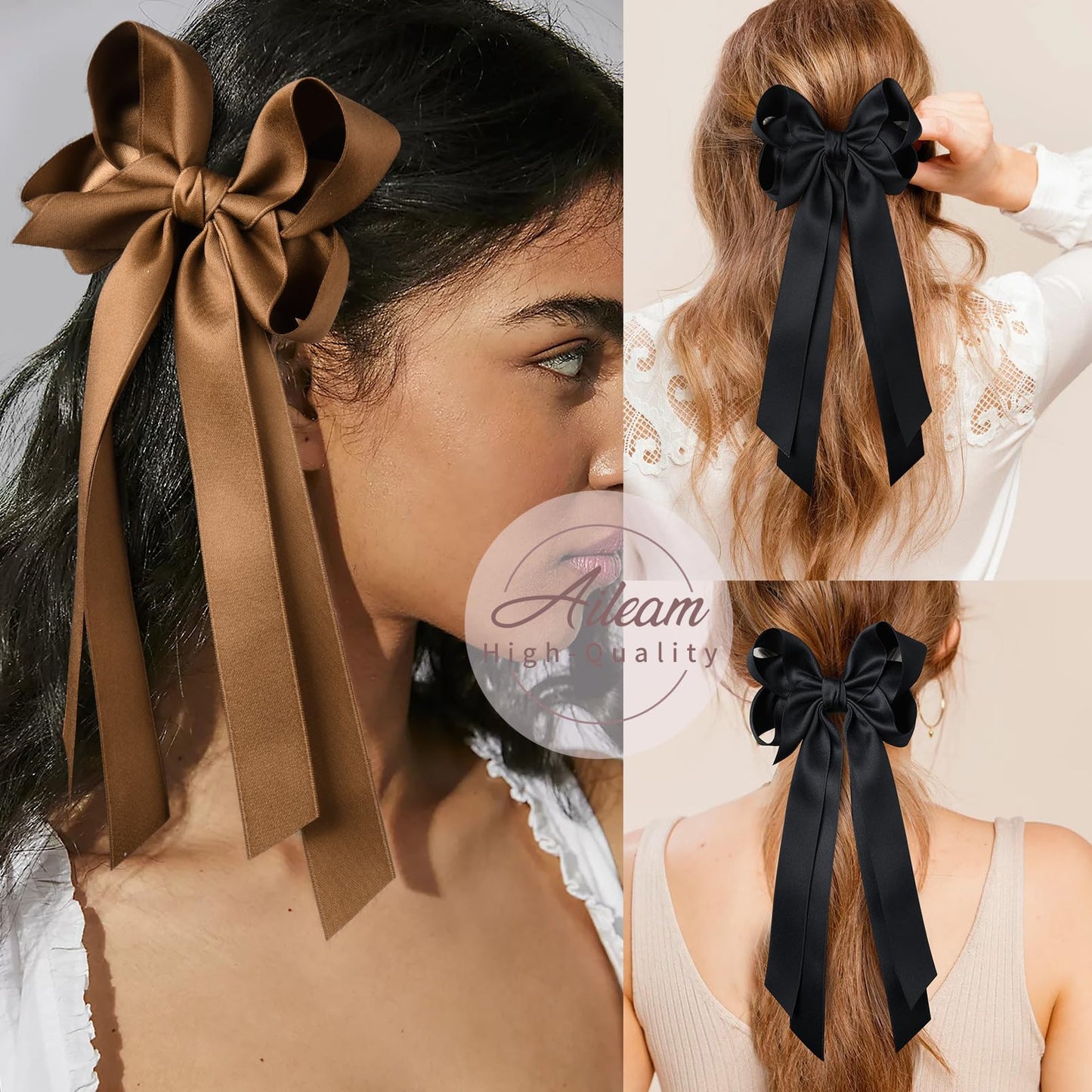 Hair Accessories: 2PCS Metal Clips, Ribbon Slides for Girls, Toddlers, Teens, Kids in Black & Brown