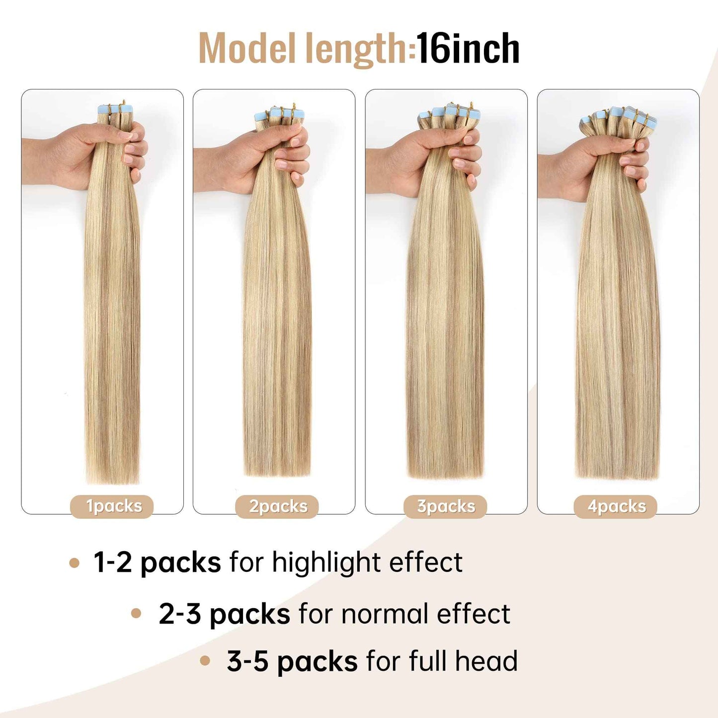 JESSBO Tape in Hair Extensions Human Hair Ash Blonde Highlighted Bleach Blonde 16 inch 20pcs 40g/pack Straight Seamless Skin Weft 100% Real Human Hair
