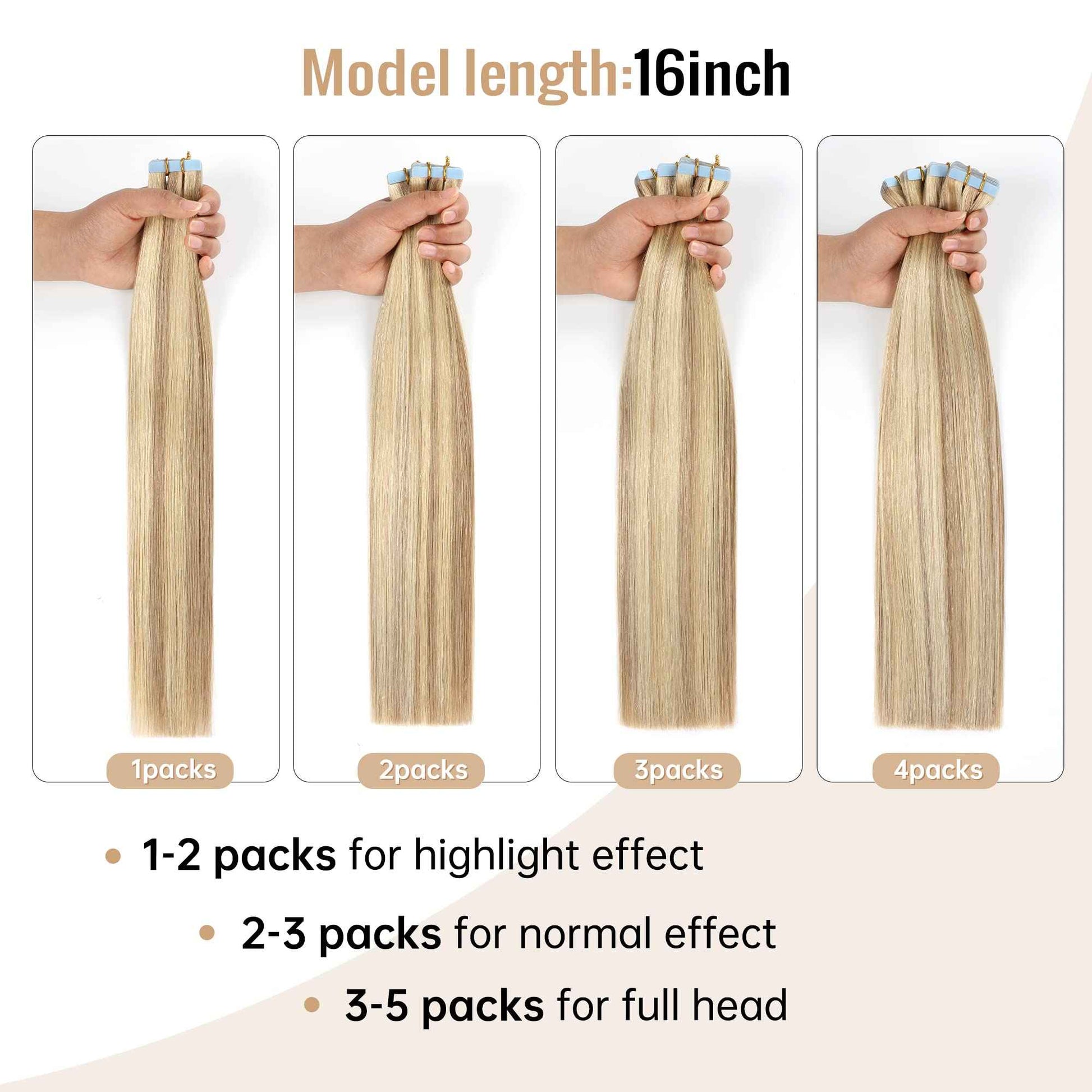 JESSBO Tape in Hair Extensions Human Hair Ash Blonde Highlighted Bleach Blonde 16 inch 20pcs 40g/pack Straight Seamless Skin Weft 100% Real Human Hair