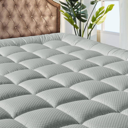 MATBEBY Bedding Quilted Fitted Twin Mattress Pad Cooling Breathable Fluffy Soft Mattress Pad Stretches up to 21 Inch Deep, Twin Size, Light Grey, Mattress Topper Mattress Protector