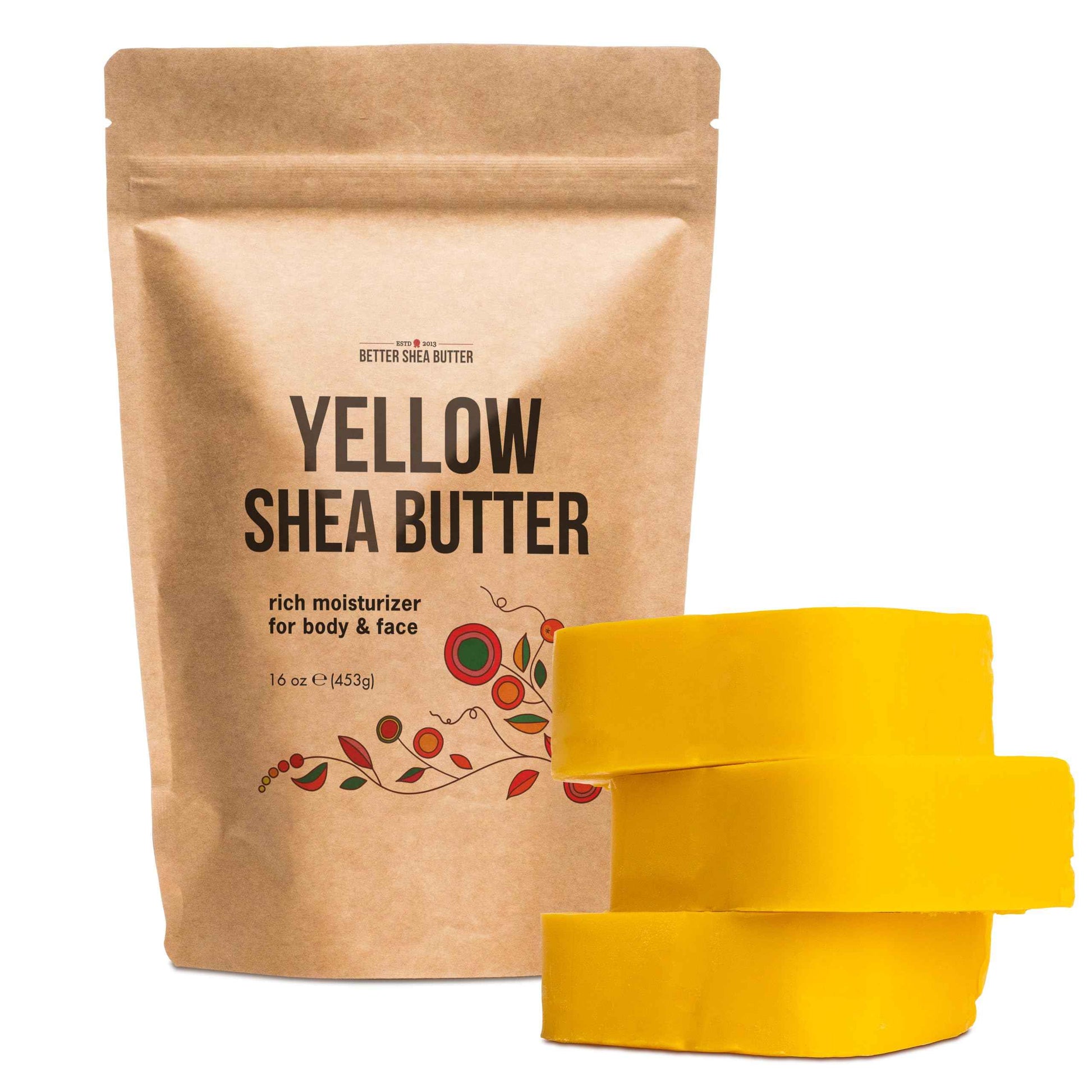 Better Shea Butter Yellow Shea Butter | Authentic, African, Unrefined | Use for Hair, Soap Making, DIY Lotions | 1 LB (16 oz) block