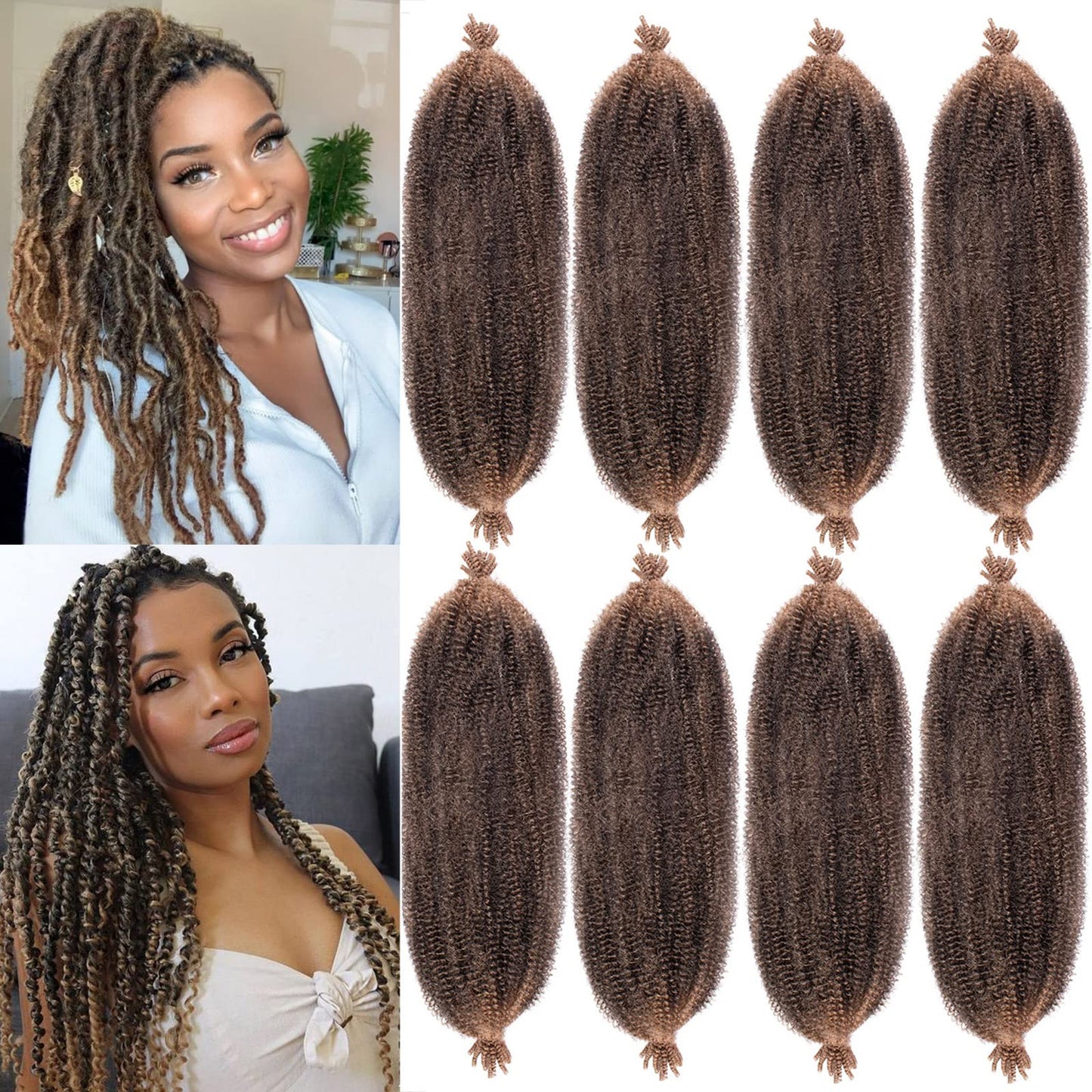 ZRQ 8 Packs Pre-Separated Springy Afro Twist Hair For Distressed Soft Locs 24 Inch Ombre Marley Crochet Braiding Hair Synthetic Hair Extension For Black Women 8 Strands/Pack (1B/27#)