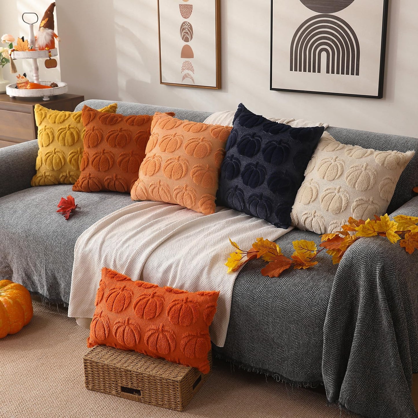 DFXSZ Fall Pillow Covers 12x20 Set of 2 Fall Decorations Autumn Orange Pumpkin Throw Pillow Cases Soft Plush Faux Fur Wool Couch Cushion Case for Chair Sofa Bedroom Living Room Home Decor PTK012C12