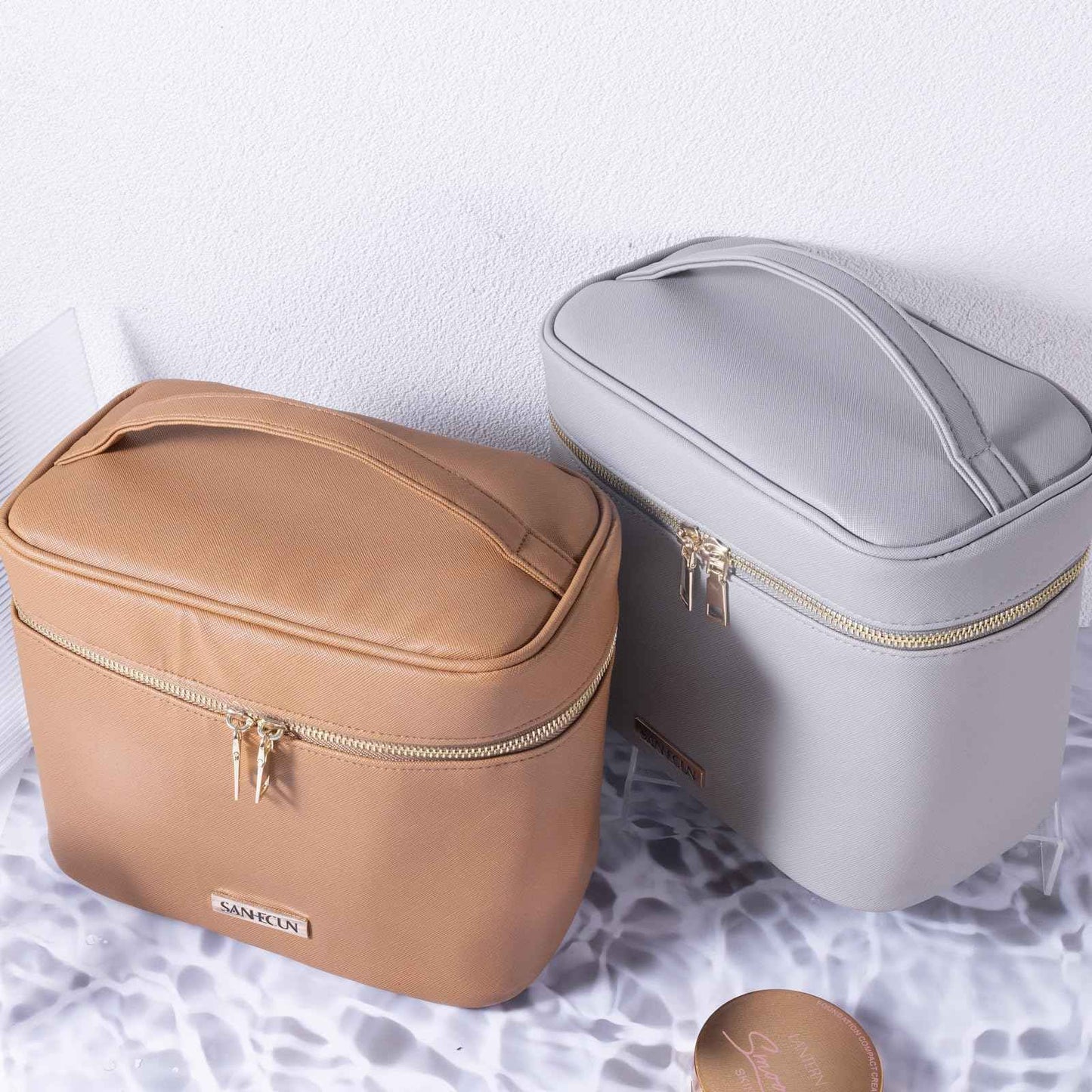 SANHECUN Travel Cosmetic Makeup Essentials Bag case Brush Case Wash Bag Cosmetic Pouch 3 Pcs Set Organization (3, Grey)
