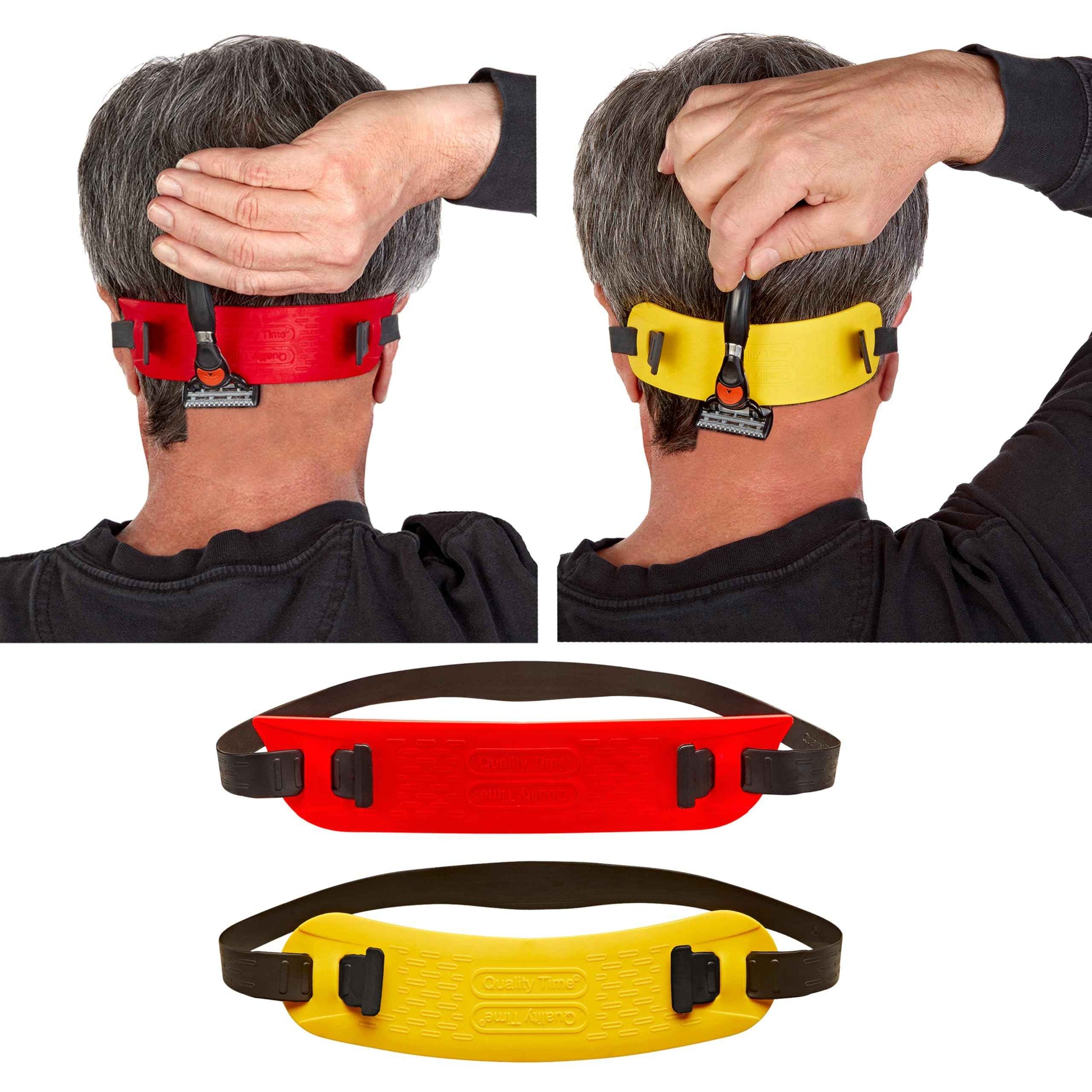 Quality Time Neck Hair Guide Premium, 2 Different Neckline Templates with All 4 Neck Hairline Styles; A Premium Adjustable Stencil/Guard for Haircut, Do It Yourself, Made in USA