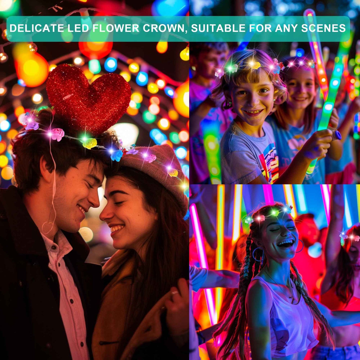 QSJQllo 50 Pcs LED Flower Crowns Headbands,Light up Headbands For Women,Glow in The dark headband wreath,Suitable for birthdays, weddings, Halloween, Christmas, Role-Playing,Beach Parties