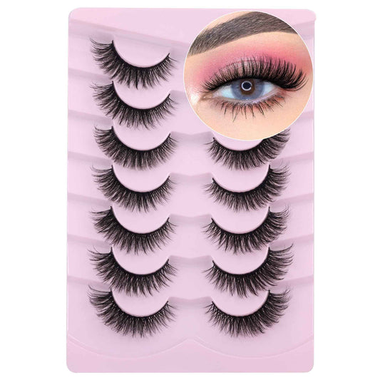 False Eyelashes Cat Eye Lashes Dramatic Fake Eyelashes Natural Look 7 Pairs 10-20 MM Fox Eye 8D Wispy Full Extension Pack Volume Thick Faux Mink Lashes Cruelty Free Light