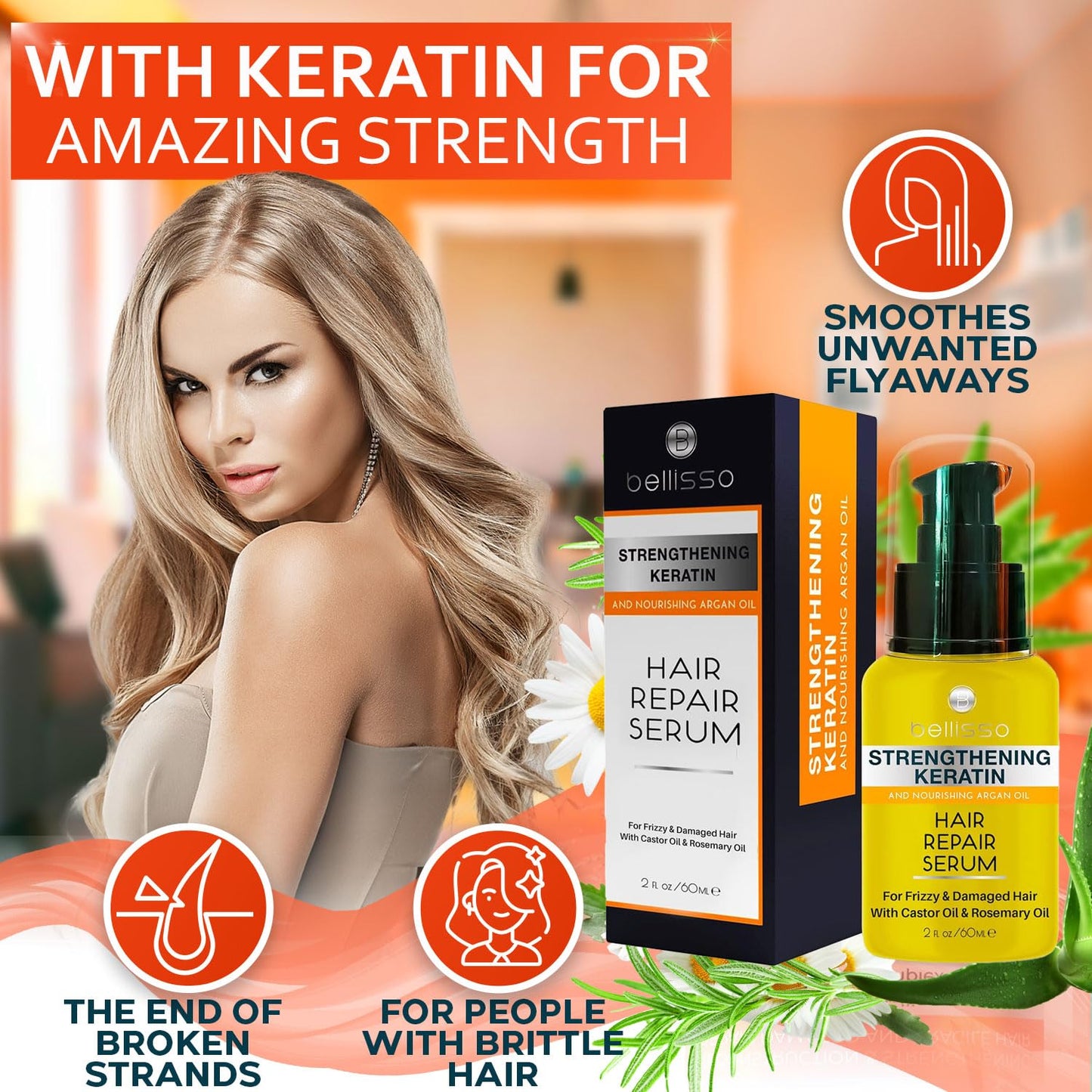 Keratin Hair Serum - Heat Protection Treatment and Anti Frizz Control - Protectant Oil and Straightener for Frizzy and Damaged Split Ends - Smoothing Products for Shine, Advanced Care for Women