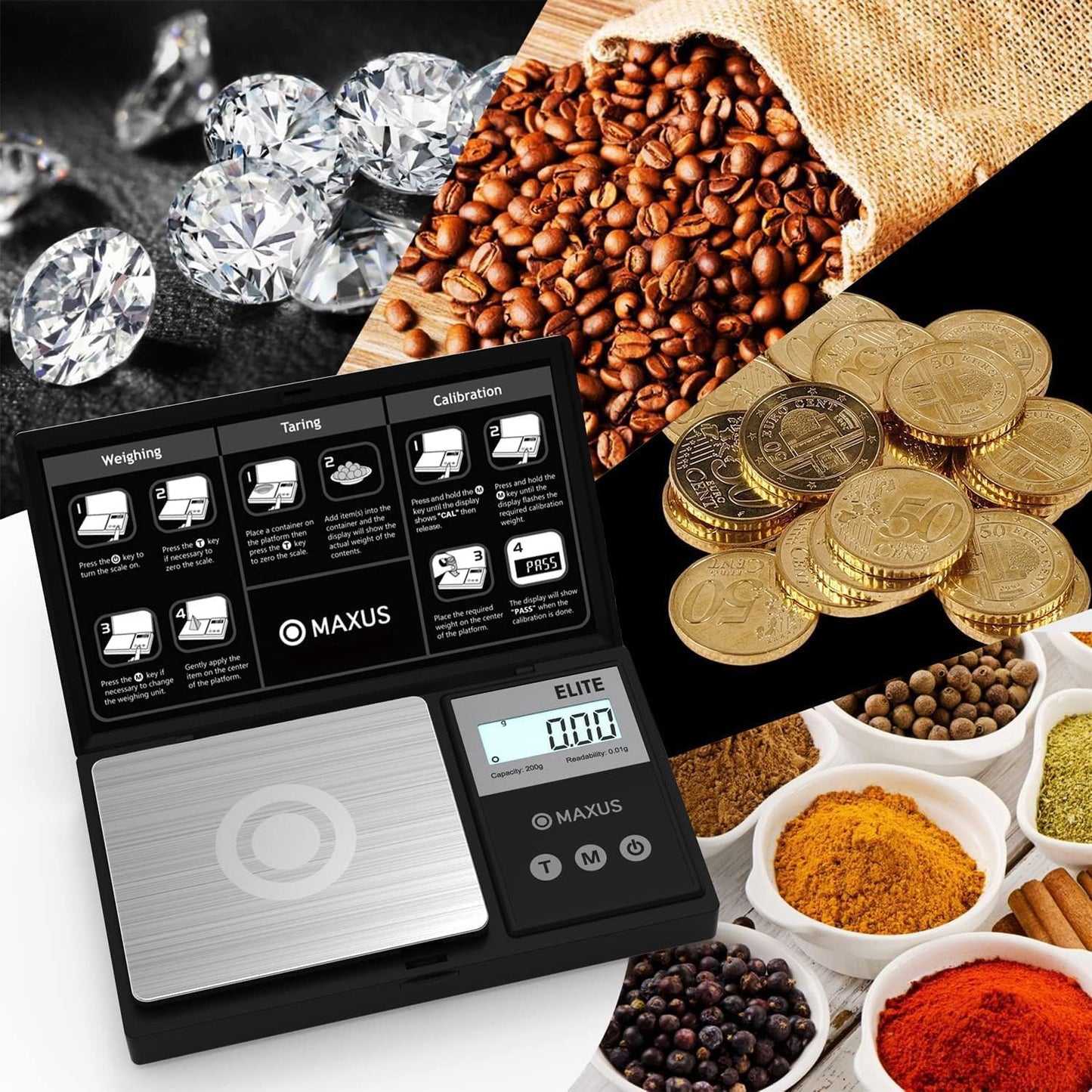 MAXUS Precision Pocket Scale 500g x 0.01g, Digital Gram Scale with Tray, Small Food Scale, Jewelry Scale, Ounces Grains Scale with Backlit LCD