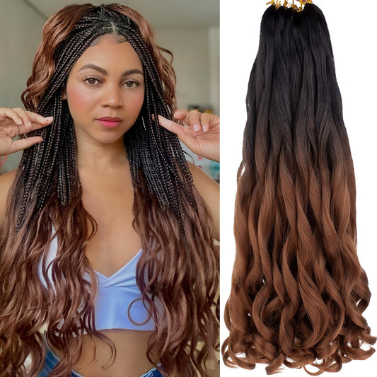 COOKOO 9 PCS Pre Stretched French Curly Braiding Hair 18 Inch Ombre Brown Braiding Hair for Women Bouncy French Curl Hair Spanish Curls Synthetic Braiding Hair Extensions 1B/30#