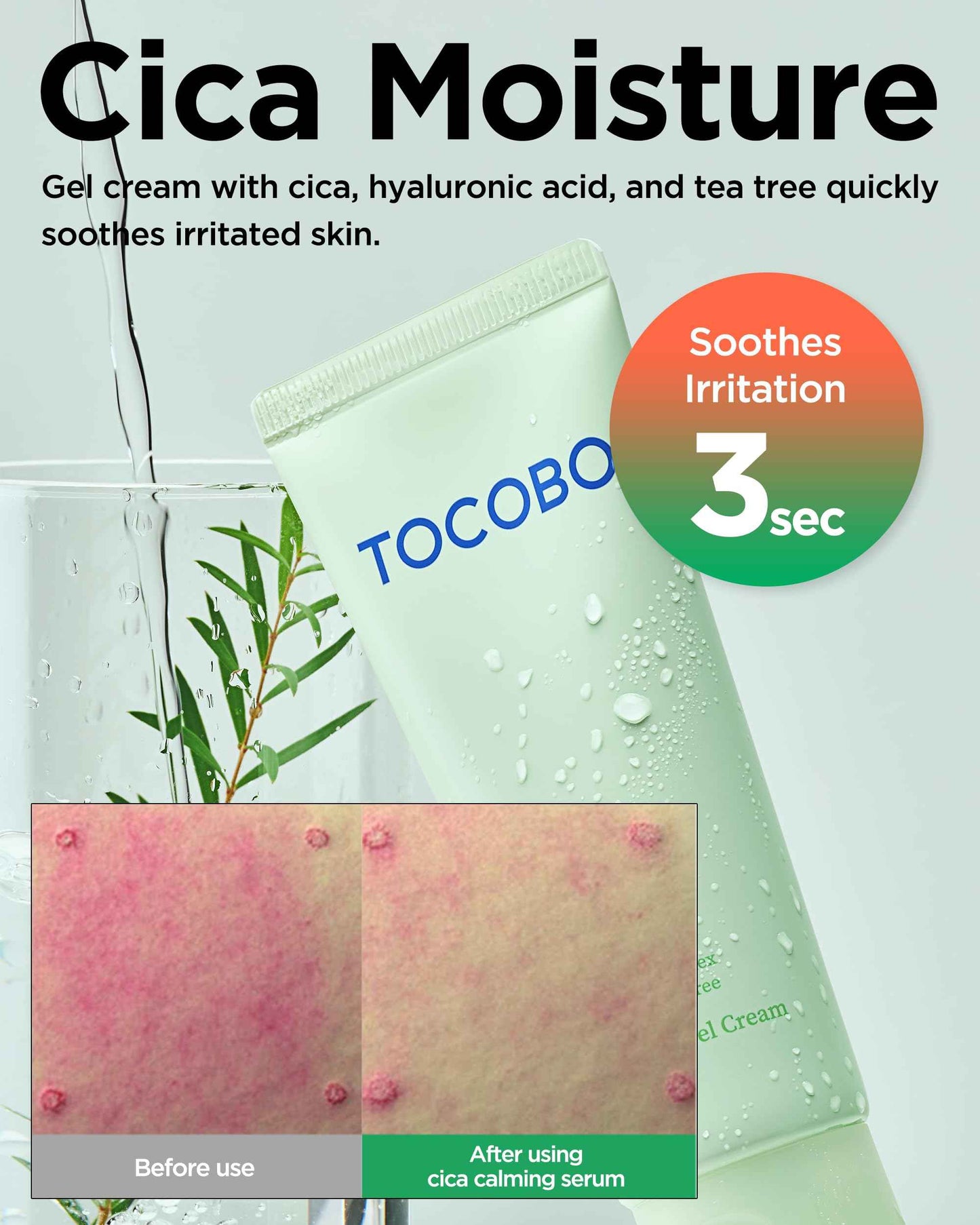 TOCOBO Cica Calming Gel Cream – Korean Vegan Soothing Moisturizer with Cica, Hyaluronic Acid & Tea Tree – Lightweight Non-Sticky Pudding Gel for Sensitive Skin, 24-Hour Hydration Barrier, 2.37 oz.