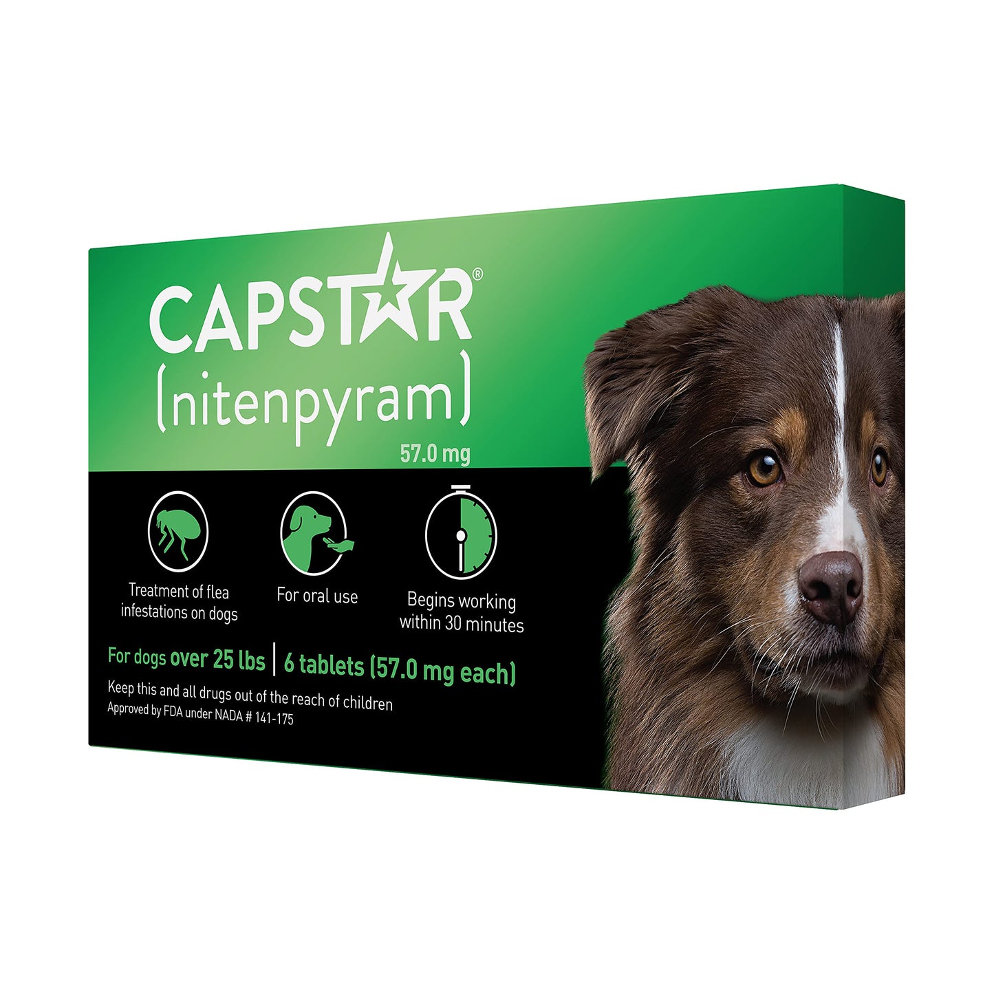 Capstar (nitenpyram) for Dogs, Fast-Acting Oral Flea Treatment for Dogs over 25+ lbs, Vet-Recommended Flea Medication Tablets Start Killing Fleas in 30 Minutes, 6 Doses