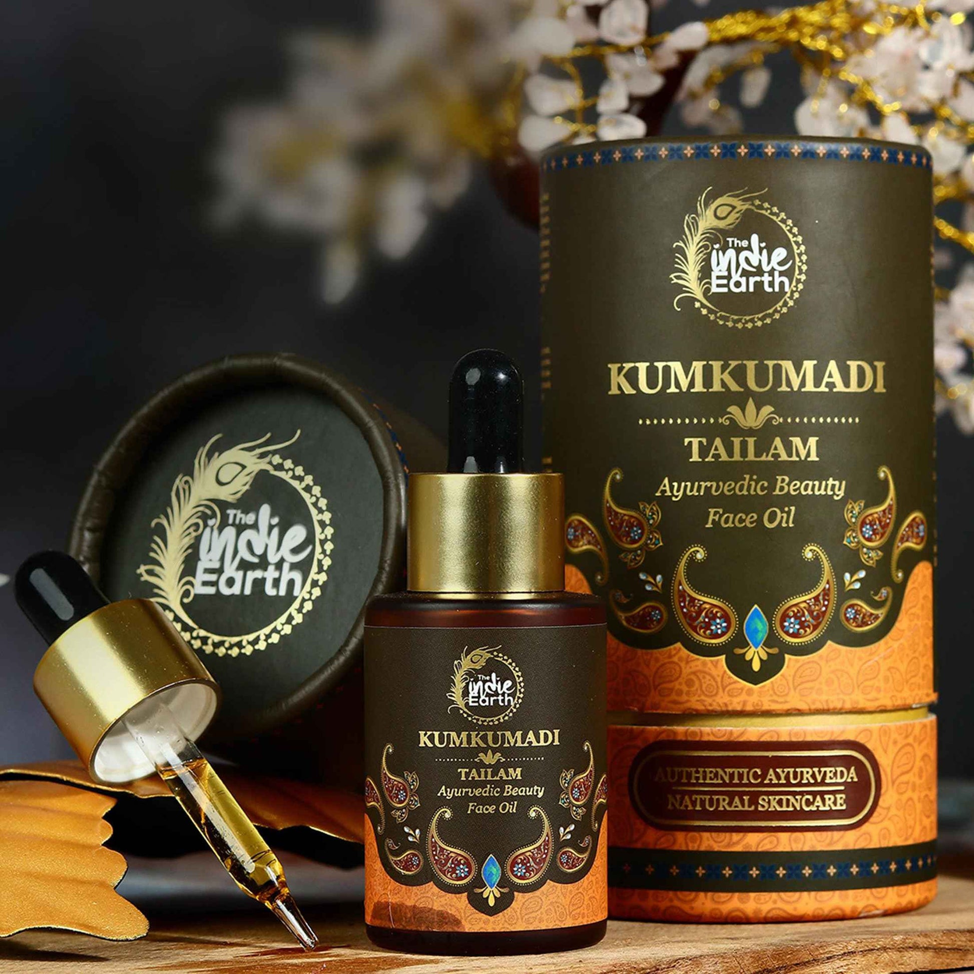 The Indie Earth Kumkumadi Tailam 30 ml | Ayurvedic Beauty Face Oil | Night Serum for Brighter, Glowing & Younger-Looking Skin with Turmeric, Saffron & Indian Lotus