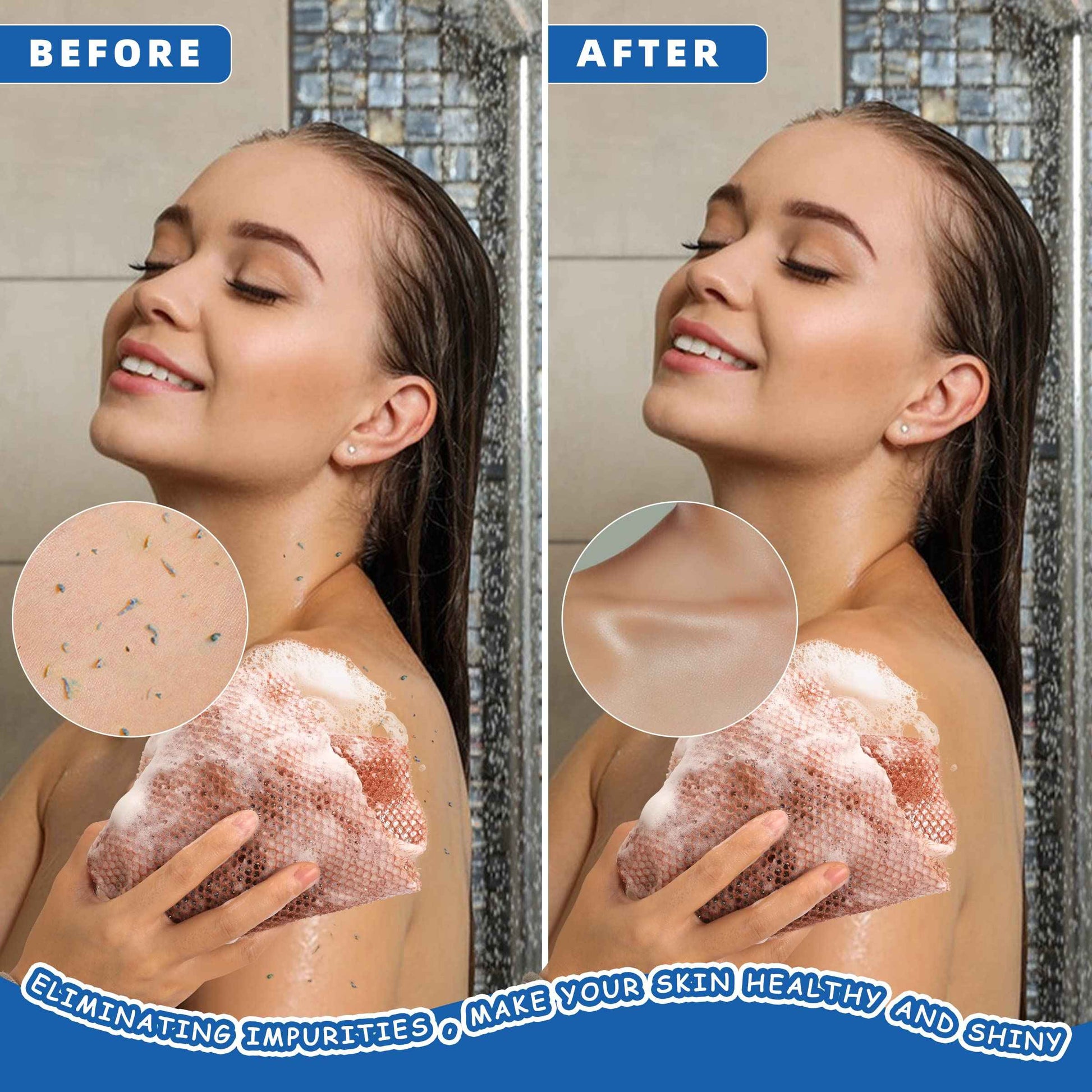 BHYTAKI 6 Pieces African Net Sponge African Exfoliating Net Long African Bath Sponge Washcloth Shower Net African Body Scrubber Net for Skin Smoother Daily Use(Pink,Yellow,Purple,Black,Blue,Brown)