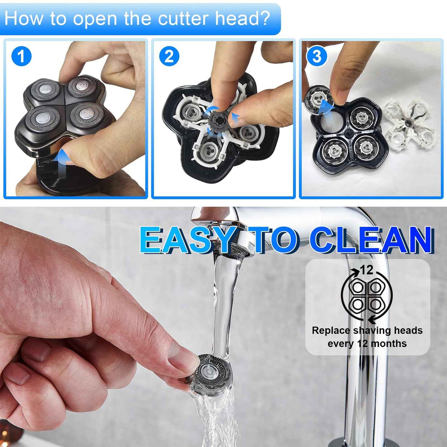 Shaver Replacement Blades compatible Skull Shaver for Pitbull Gold PRO/Pitbull Platinum Pro Shaver Heads (12 pcs)