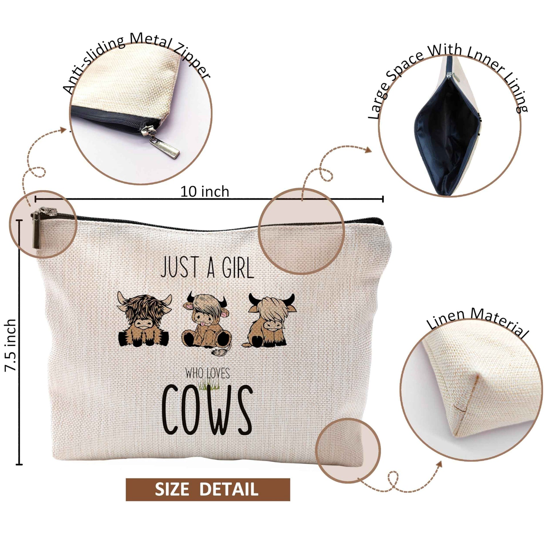 QGFM Western Cow Makeup Bag, Gifts for Women Who Love Cows, Cosmetic Bags With Zipper