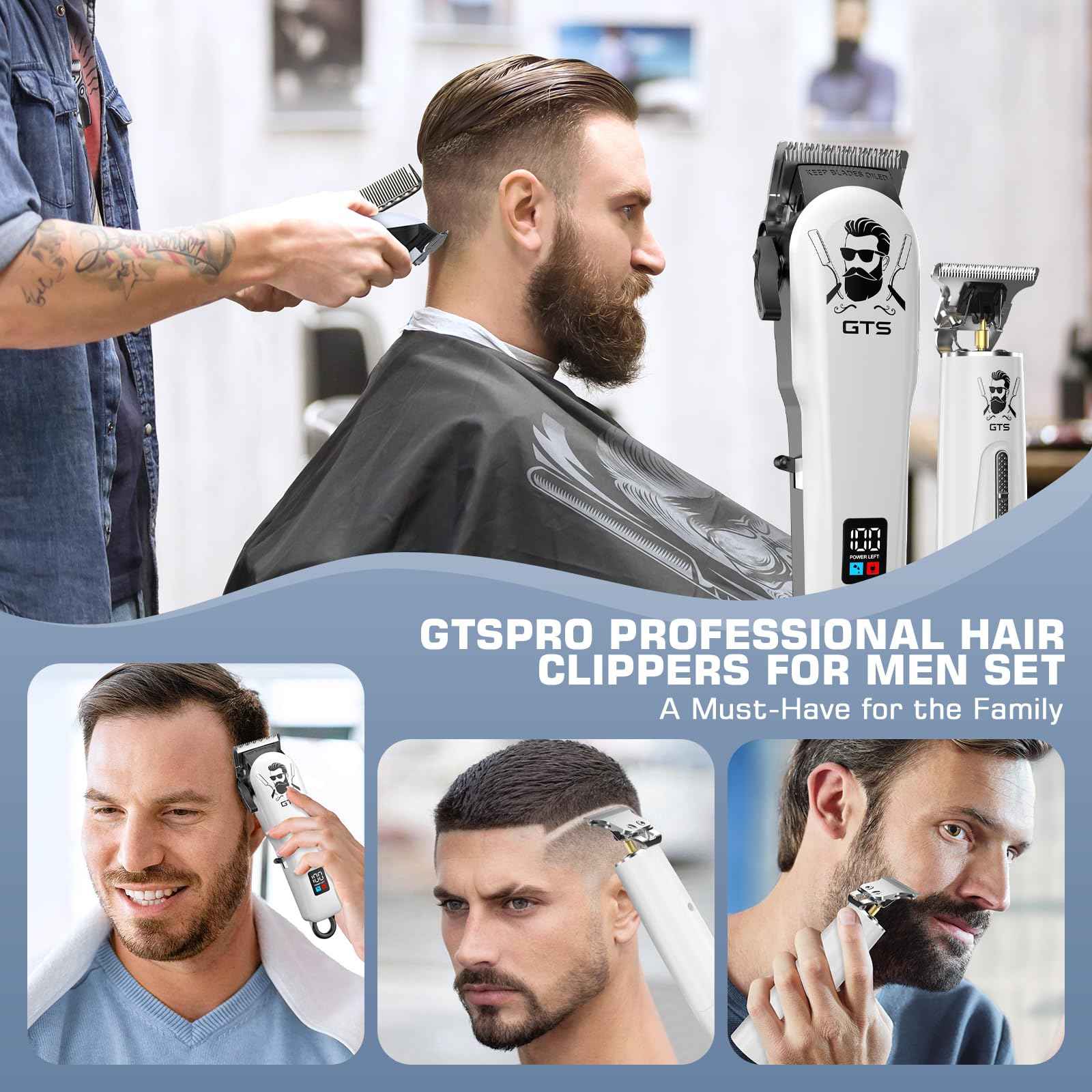 GTSPro Hair Clippers for Men, Clippers and Trimmers Set, Barber Clippers, Electric Hair Trimmer with Box, Gifts for Men White