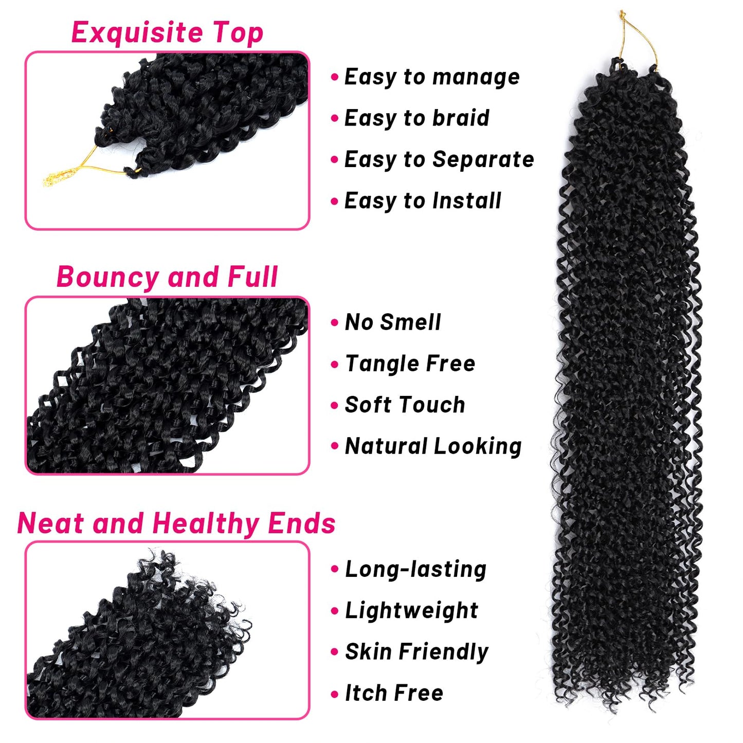 Dorsanee Passion Twist Hair 22 Inch 7 Packs Water Wave Crochet Hair Long Bohemian Curly Braiding Hair for Butterfly Locs, Faux Locs, Boho Style Spring Twist Crochet Braids (1B#)